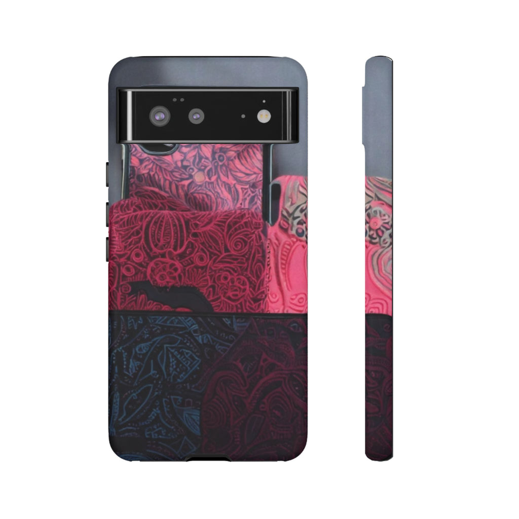 Floral Patchwork Tough Phone Case — Pink & Navy Doodle Design