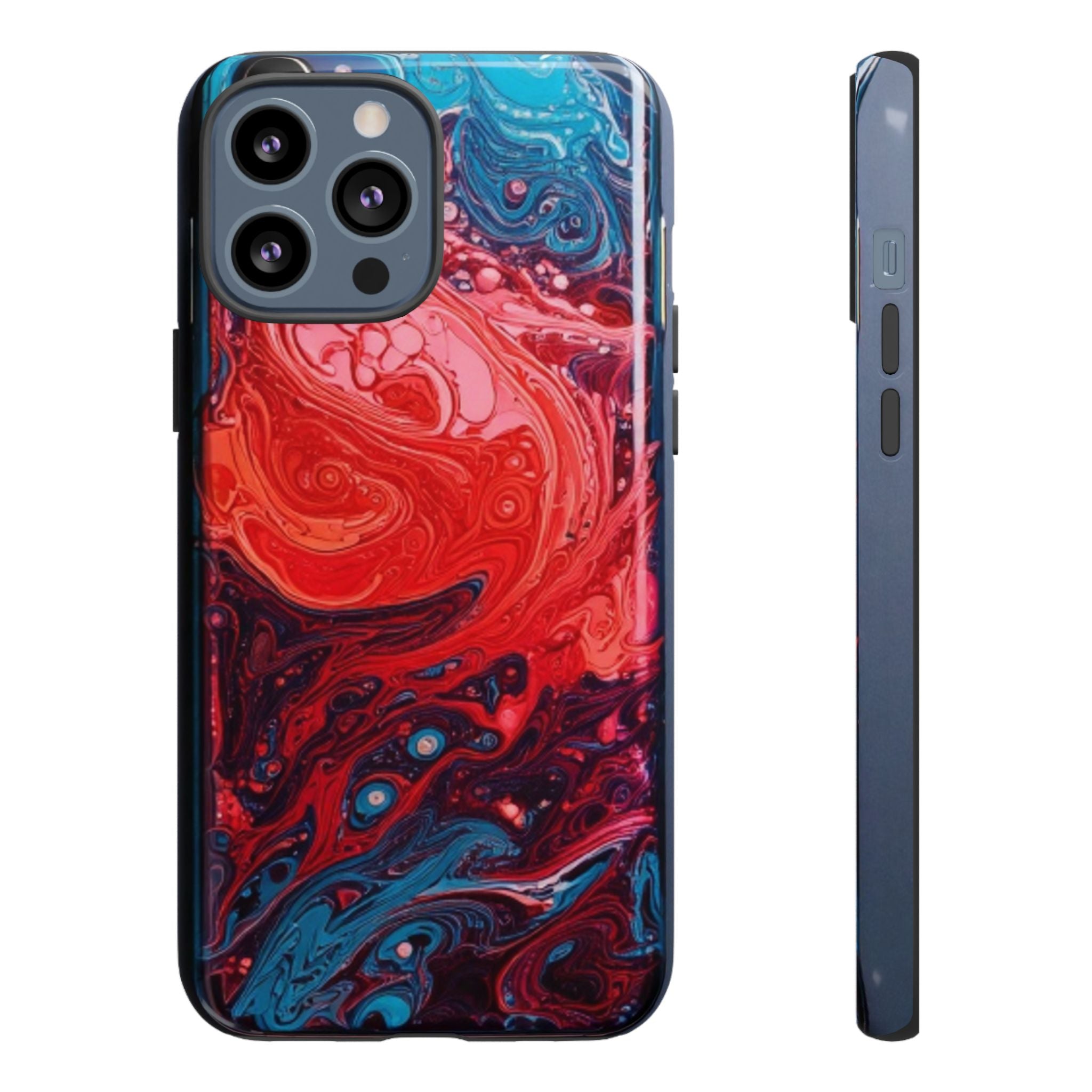 Abstract Red & Blue Swirl Tough Phone Case — Protective iPhone Cover with Fluid Art Design