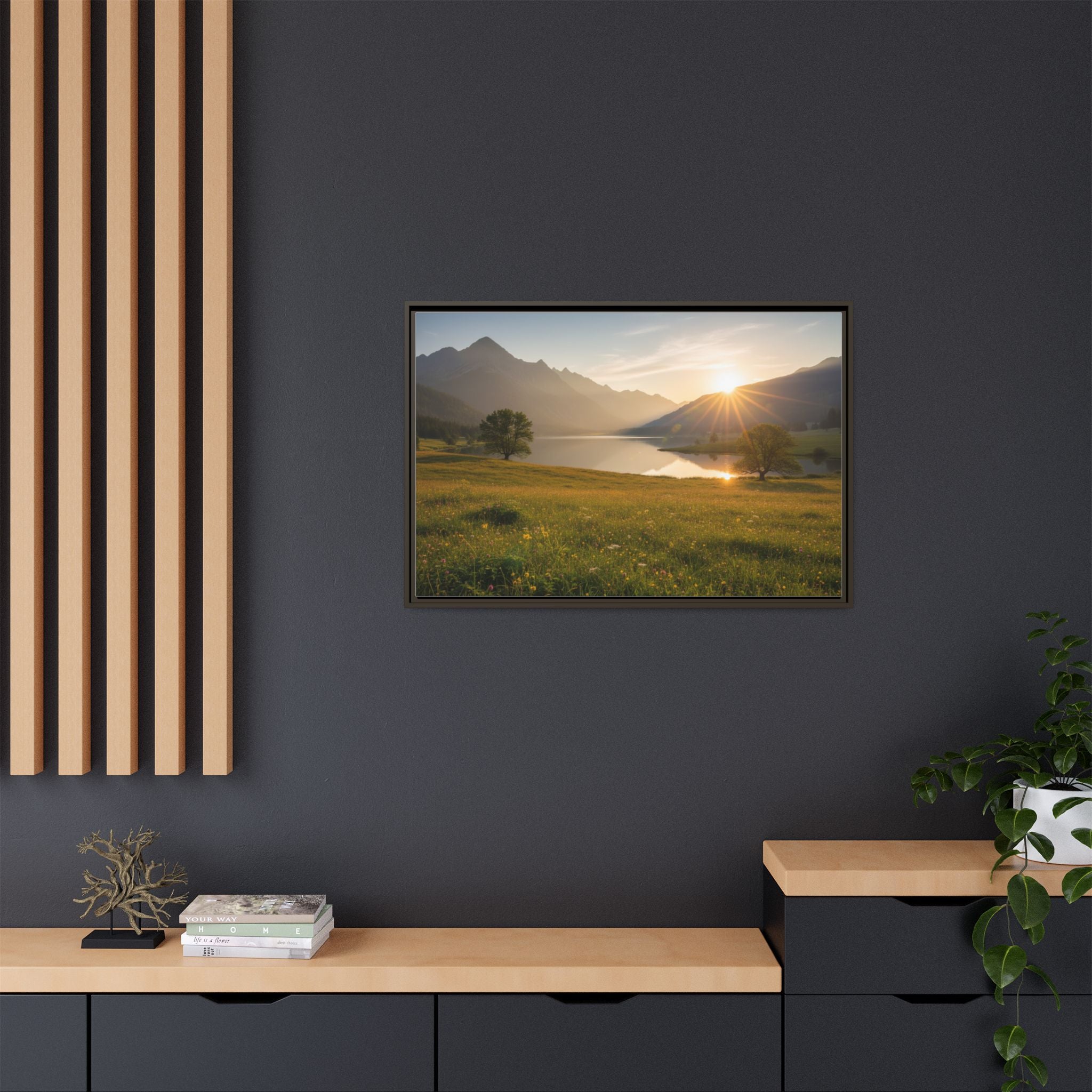 Sunrise Mountain Lake Matte Canvas — Framed Landscape Wall Art