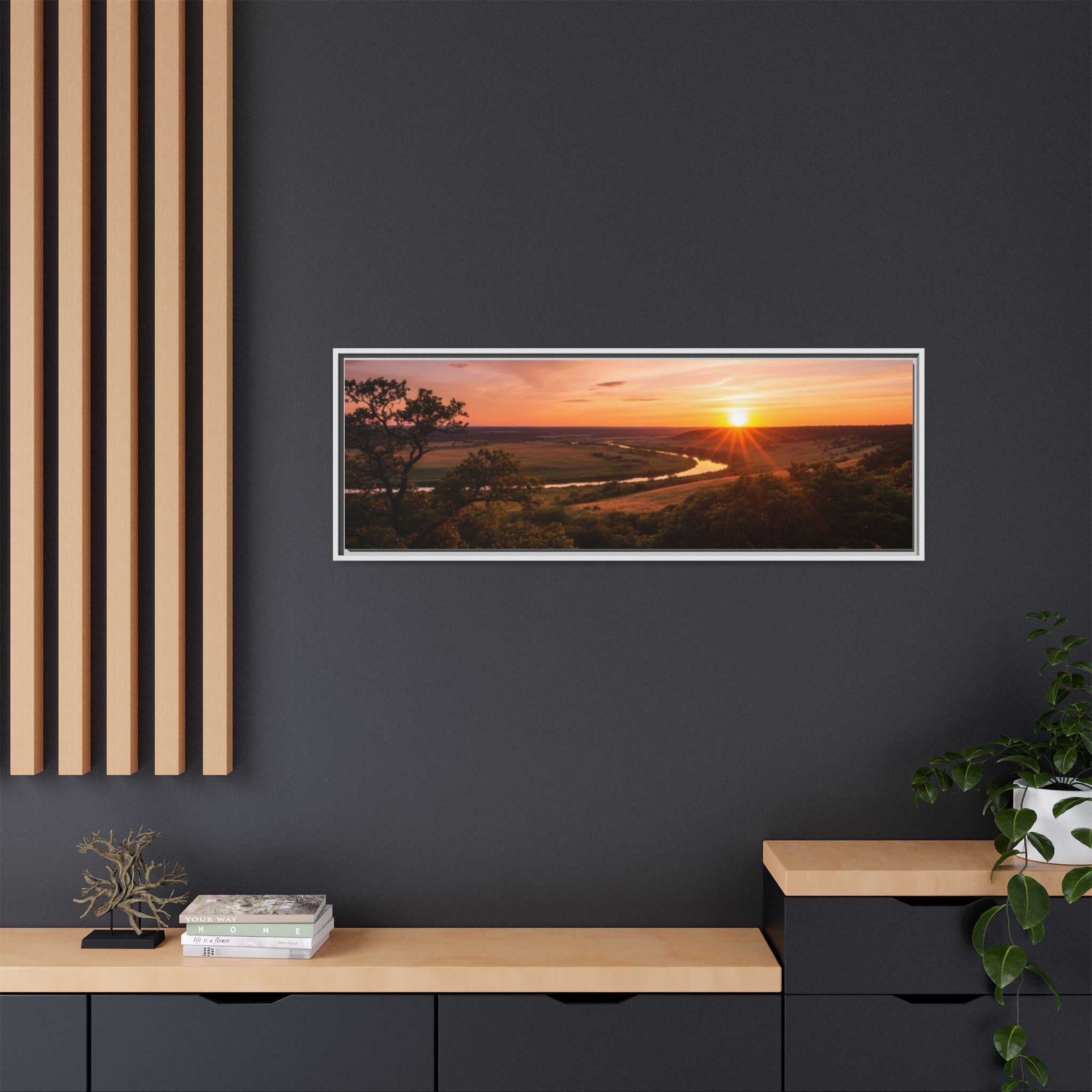 Sunset River Matte Canvas Framed Wall Art