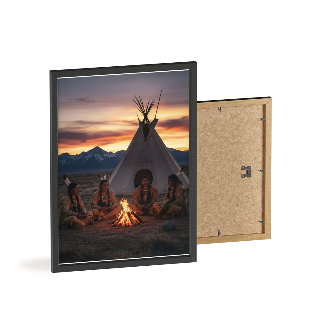 Framed Campfire Teepee Poster — Native Gathering Wall Art