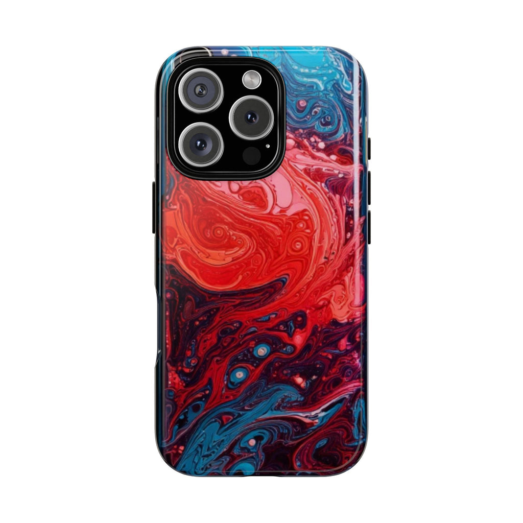 Abstract Red & Blue Swirl Tough Phone Case — Protective iPhone Cover with Fluid Art Design