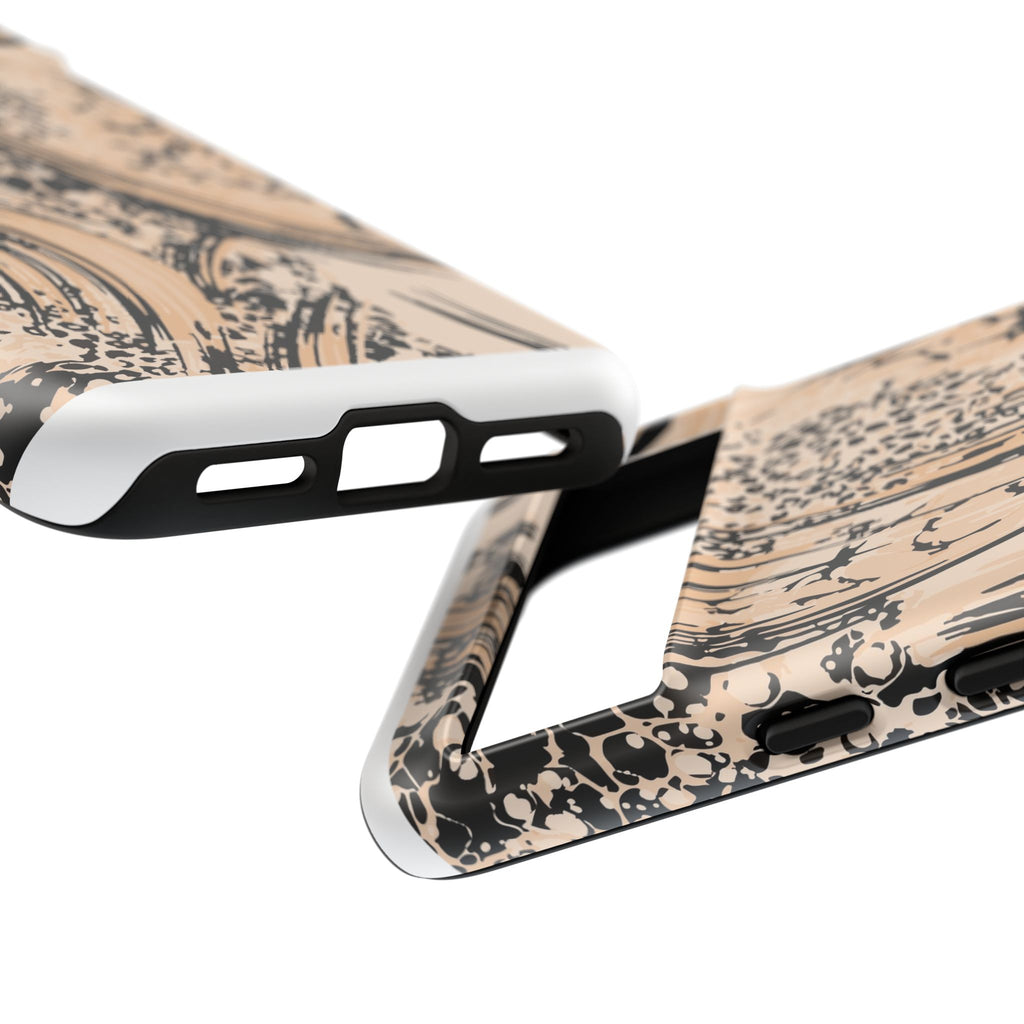 Abstract Brushstroke Phone Case — Neutral Beige & Black Artistic Protective Cover