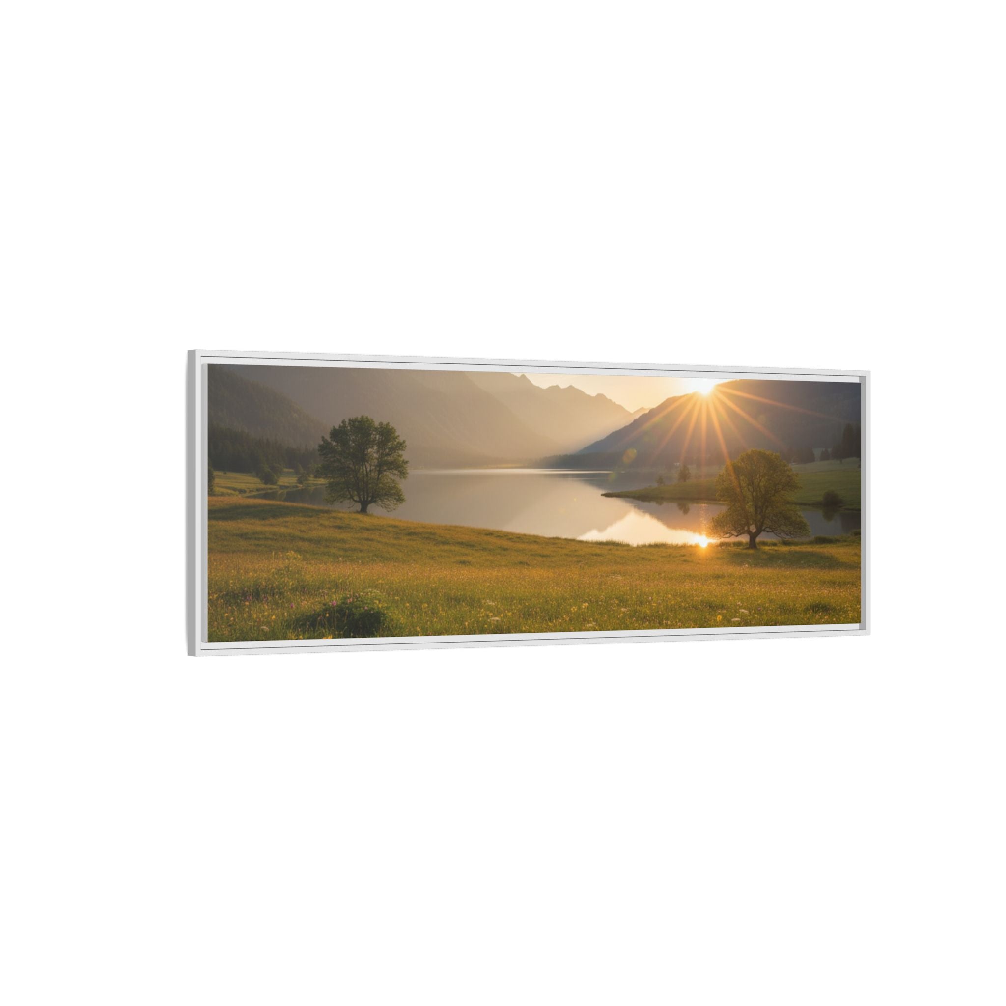 Sunrise Mountain Lake Matte Canvas — Framed Landscape Wall Art