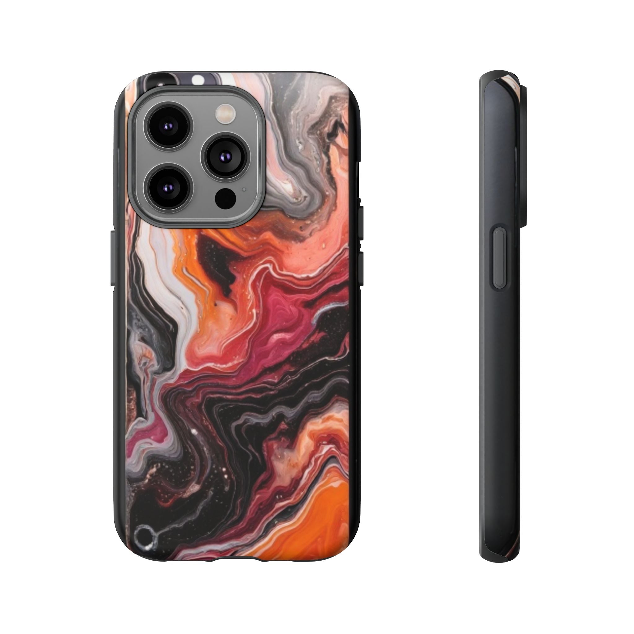 Marble Swirl Tough Phone Case — Orange Red Abstract Protective Cover