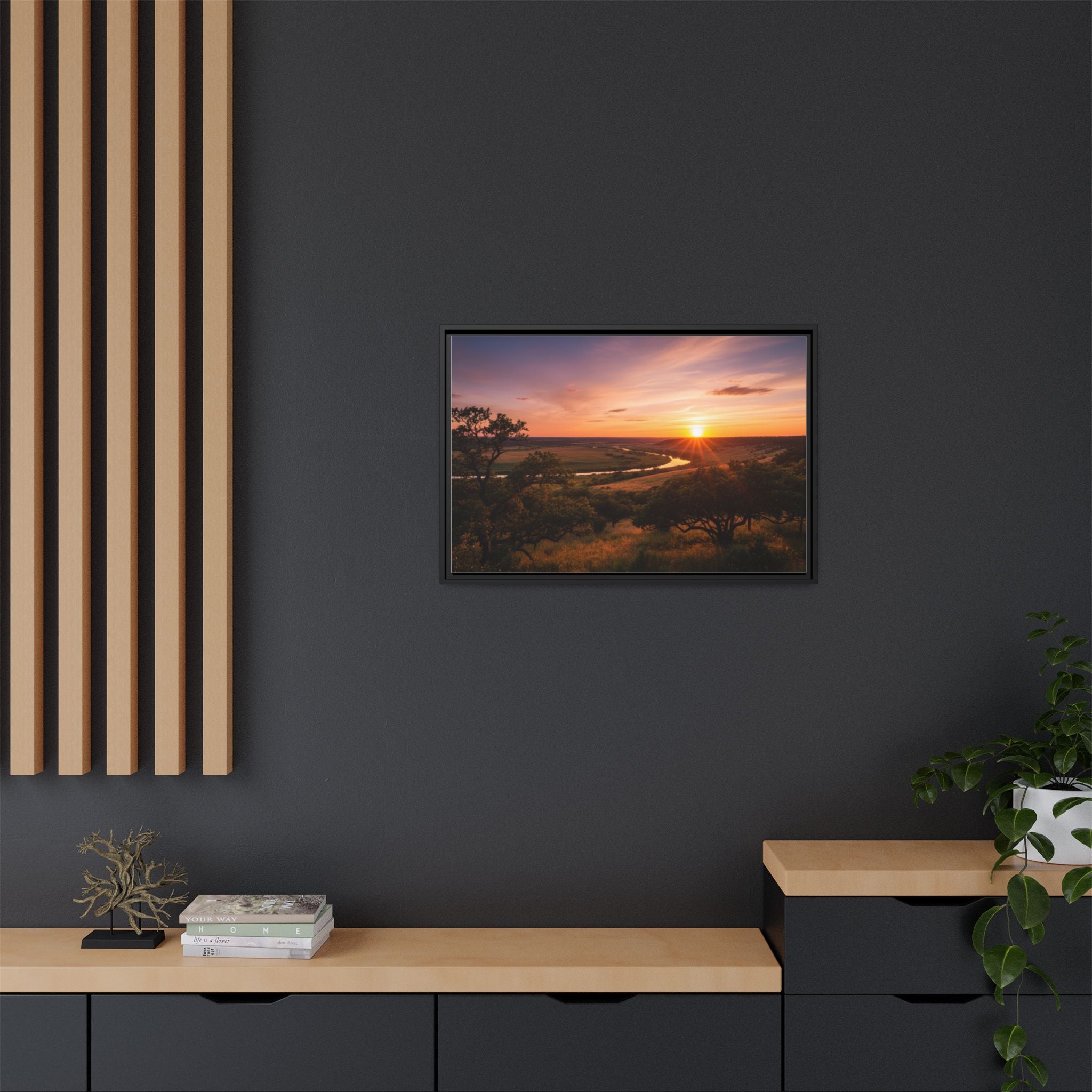 Sunset River Matte Canvas Framed Wall Art
