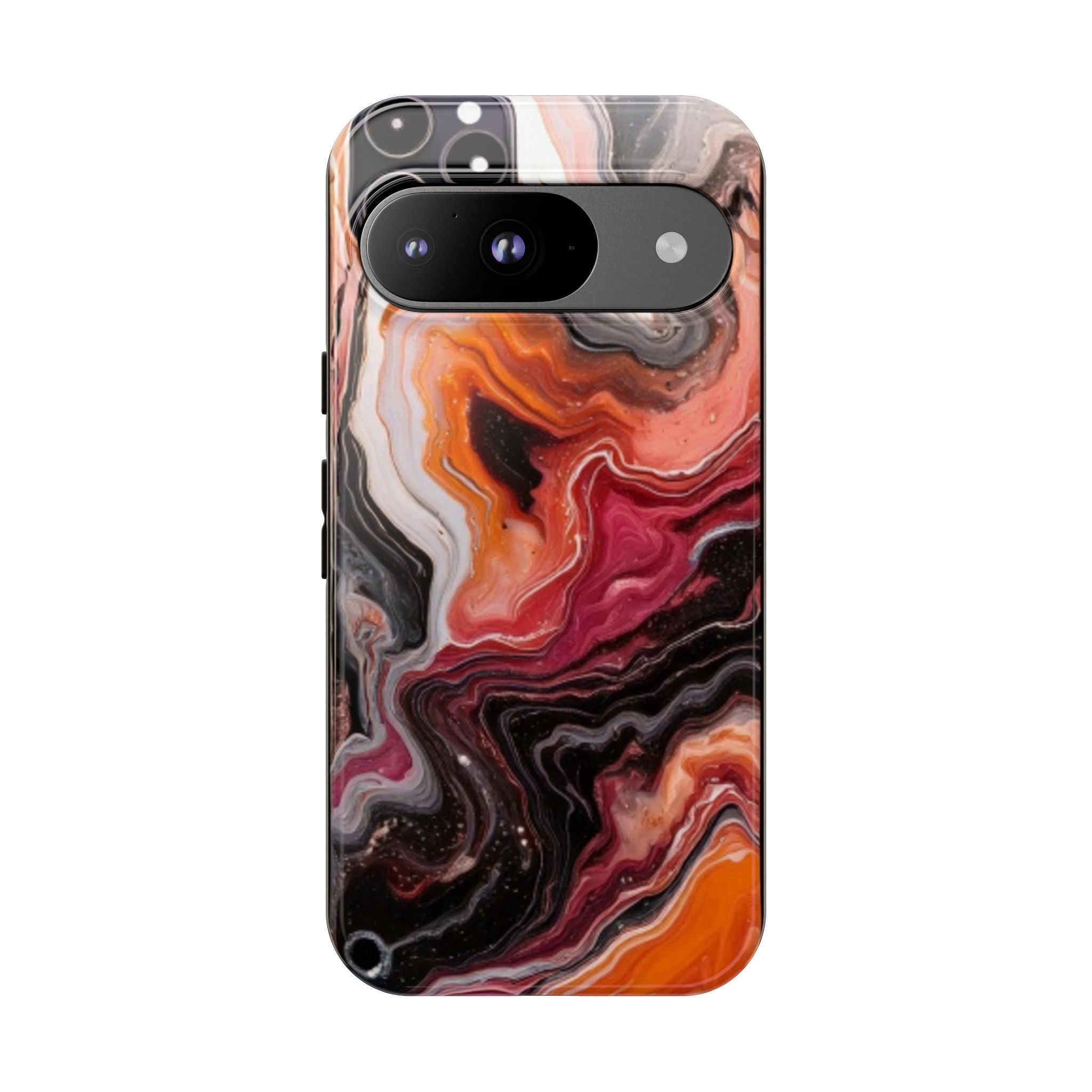 Marble Swirl Tough Phone Case — Orange Red Abstract Protective Cover