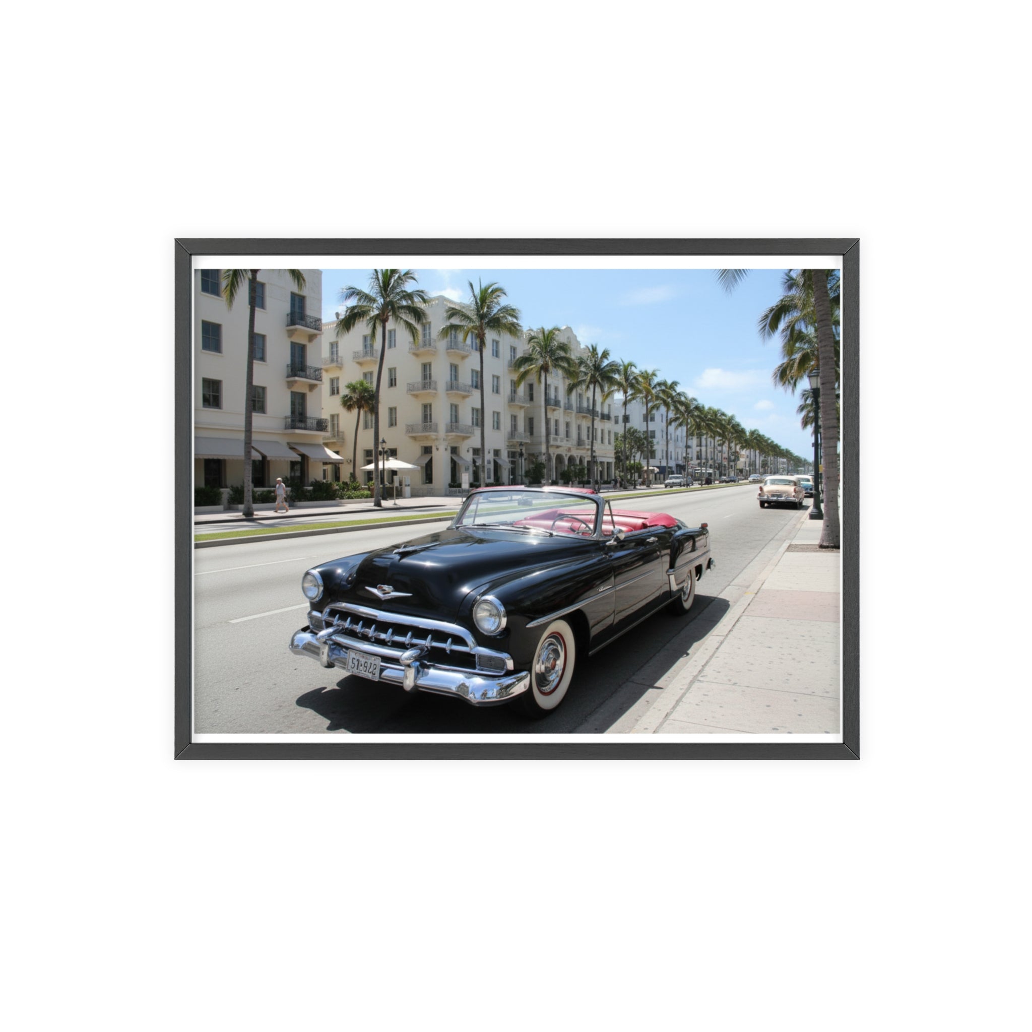 Vintage Convertible on Ocean Drive Framed Poster – Retro Classic Car Wall Art
