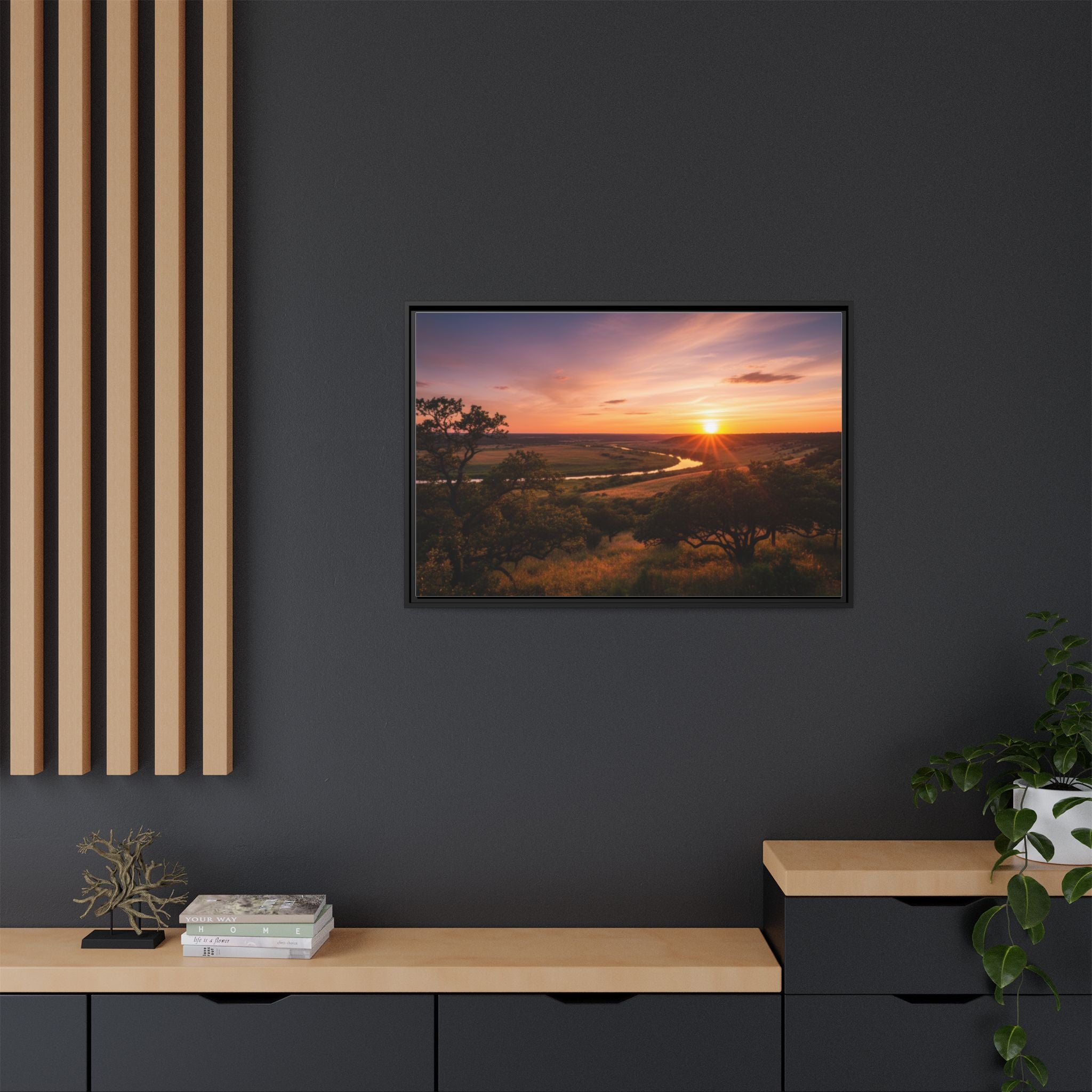 Sunset River Matte Canvas Framed Wall Art