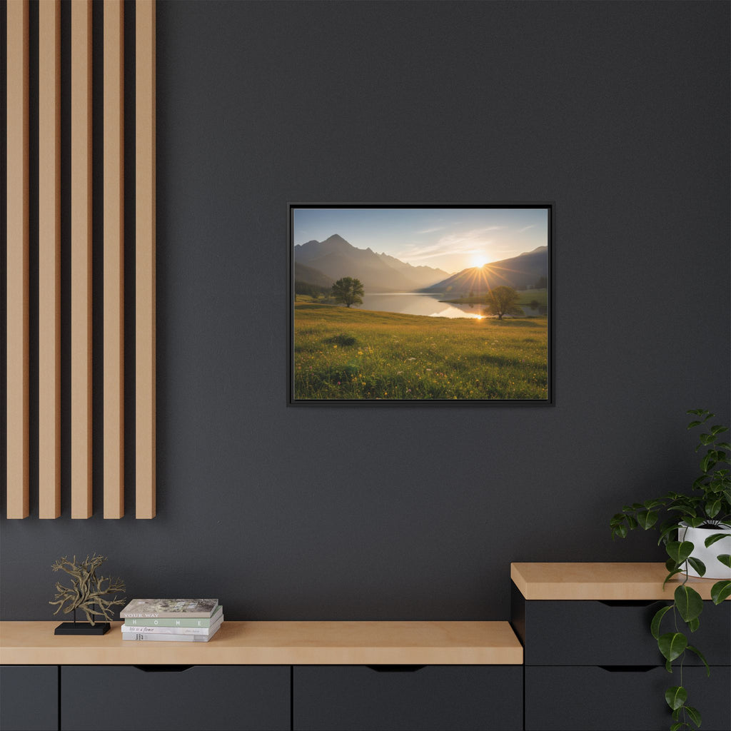 Sunrise Mountain Lake Matte Canvas — Framed Landscape Wall Art