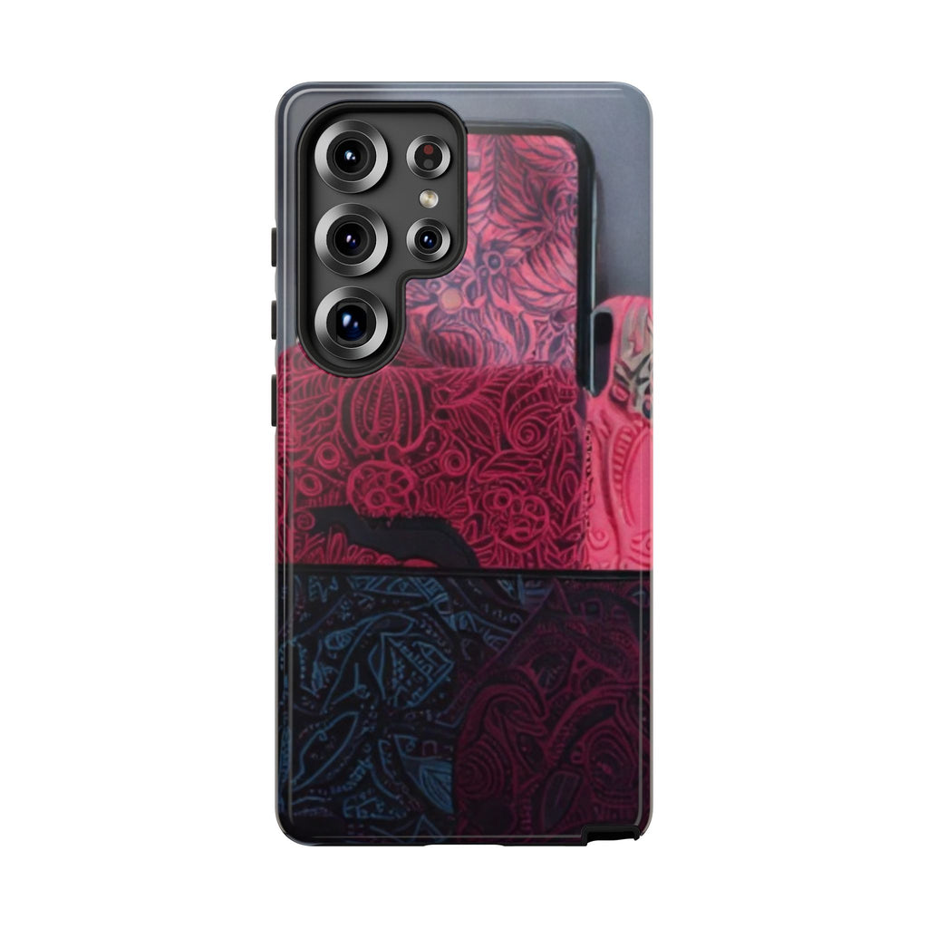 Floral Patchwork Tough Phone Case — Pink & Navy Doodle Design