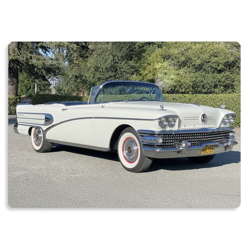 Metalltryck Buick Roadmaster Convertible Vit 1958