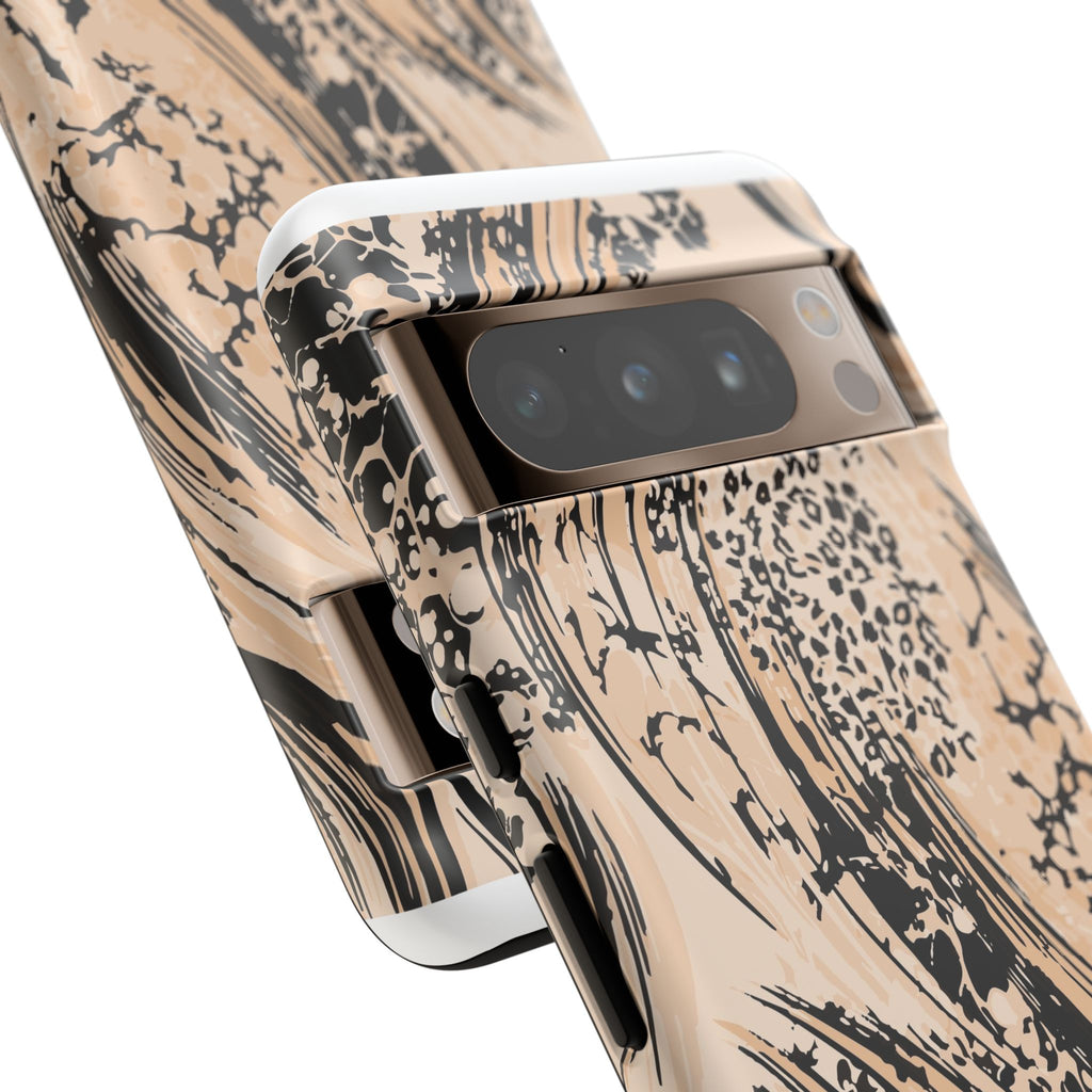 Abstract Brushstroke Phone Case — Neutral Beige & Black Artistic Protective Cover