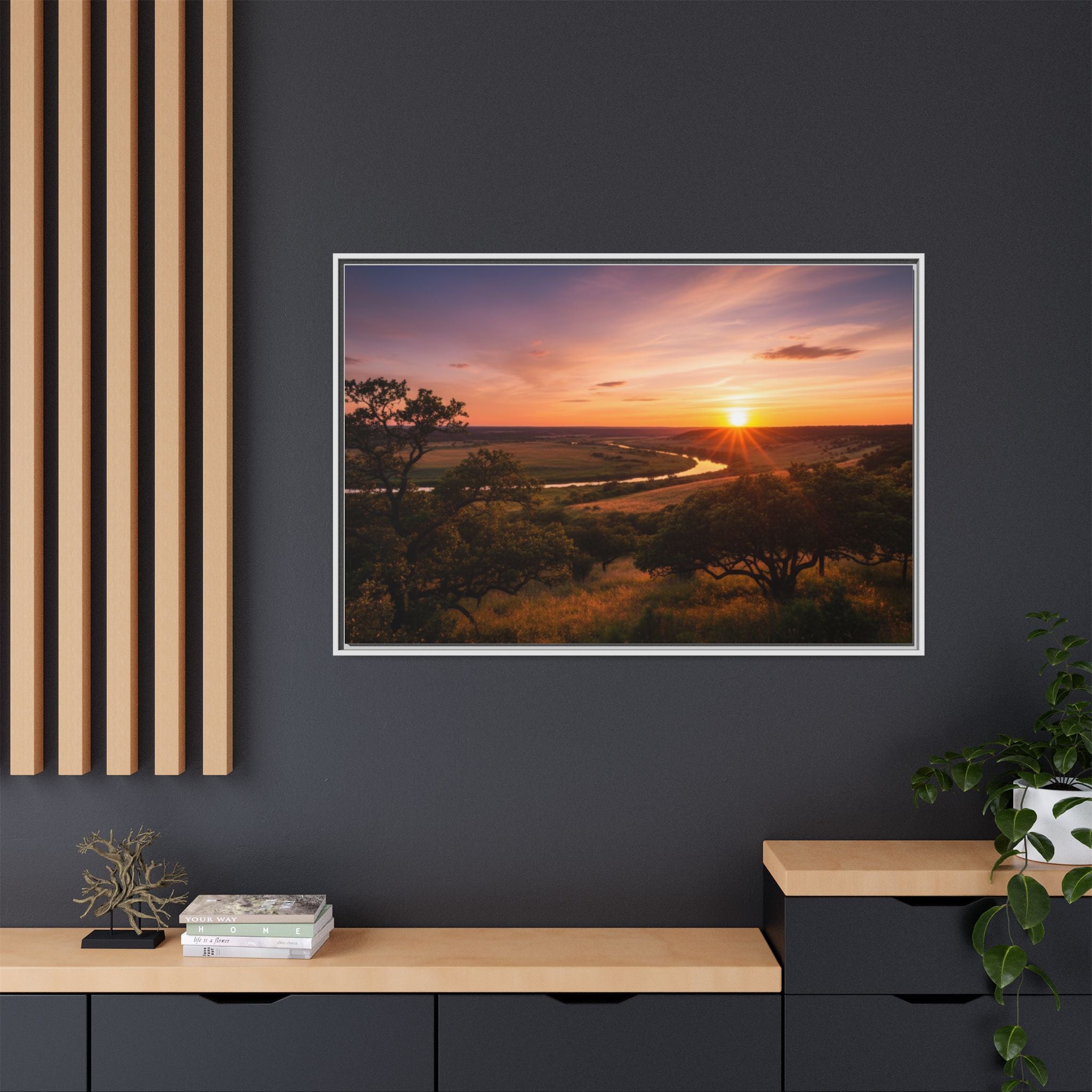 Sunset River Matte Canvas Framed Wall Art