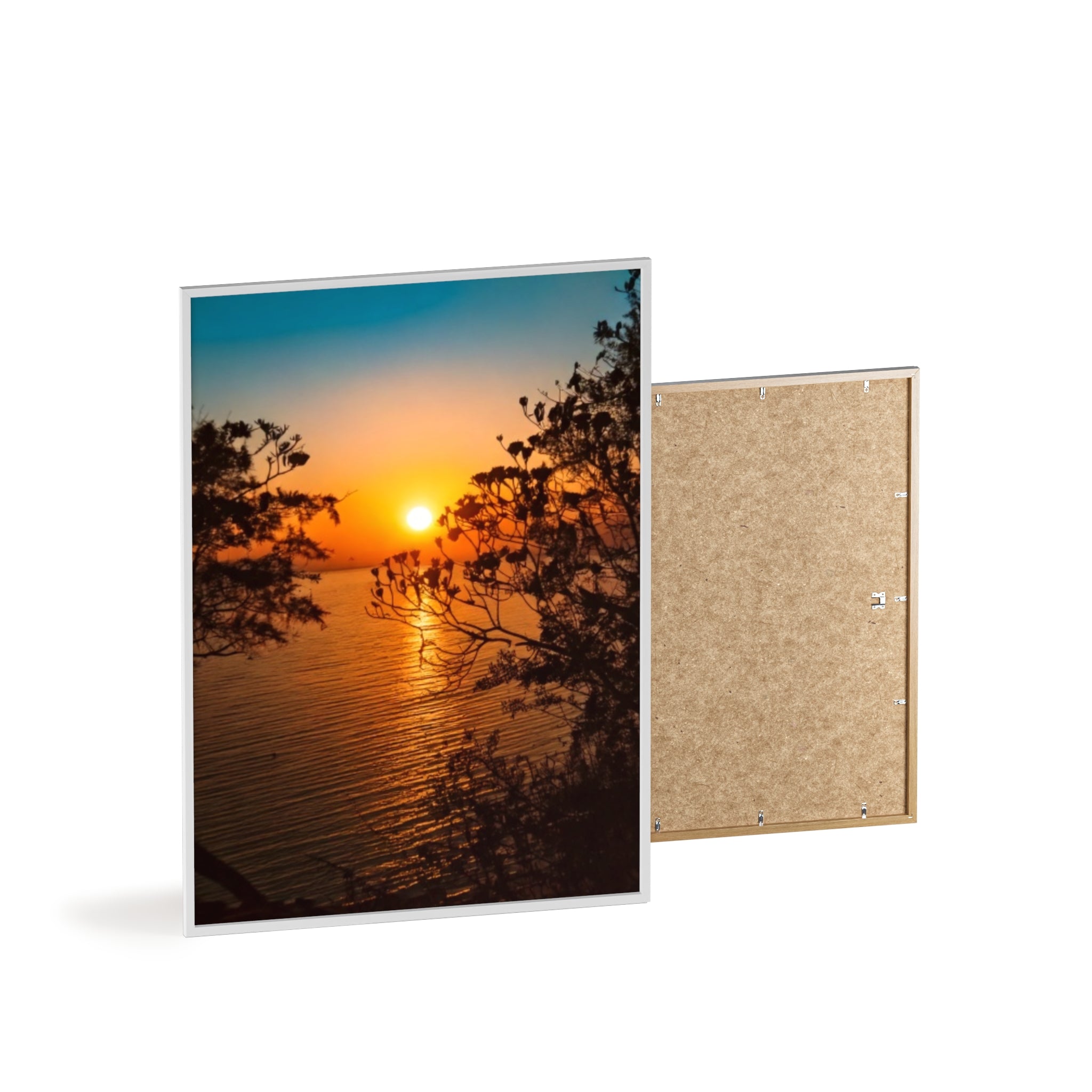 Sunset Coastal Poster with Wooden Frame — Framed Beach Wall Art