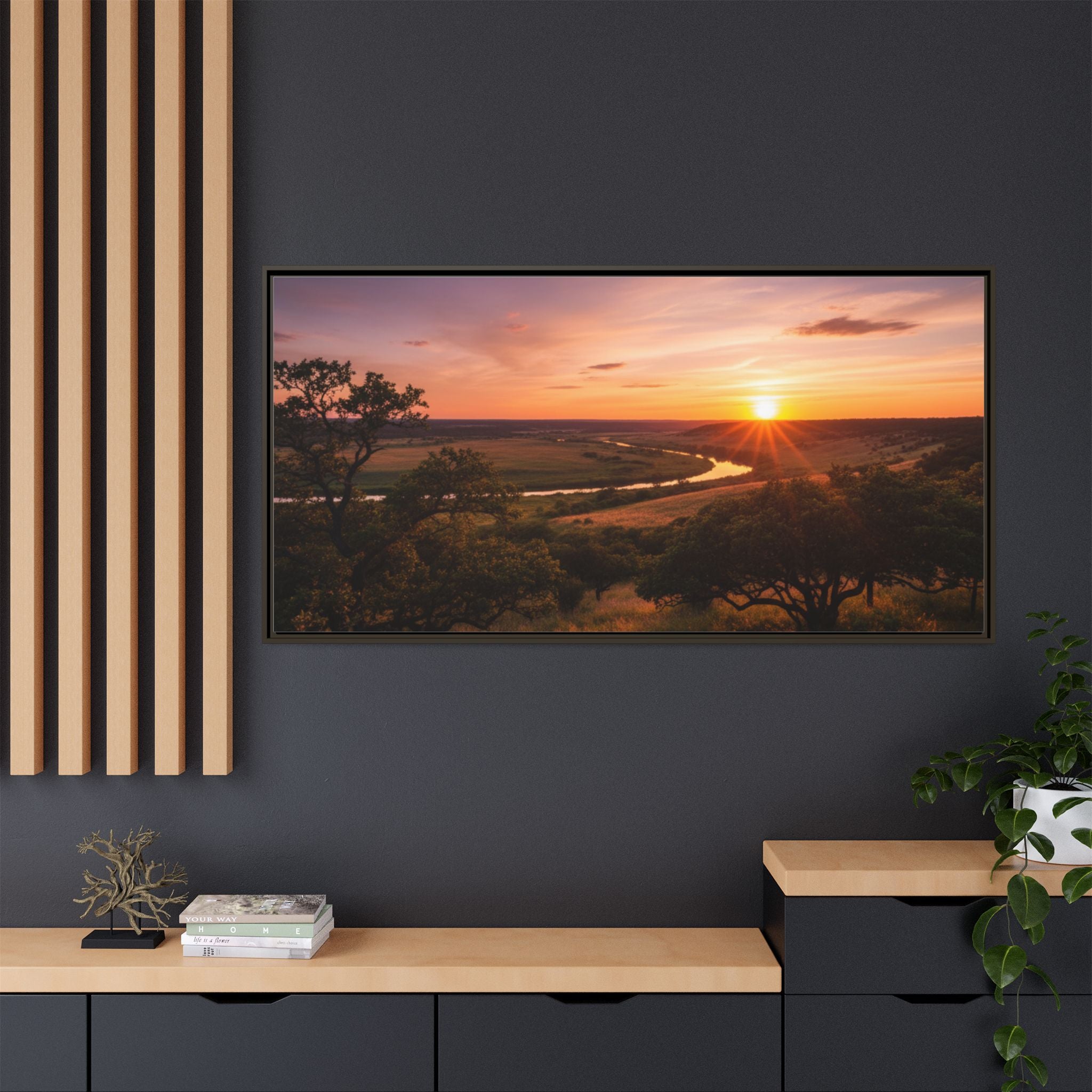 Sunset River Matte Canvas Framed Wall Art