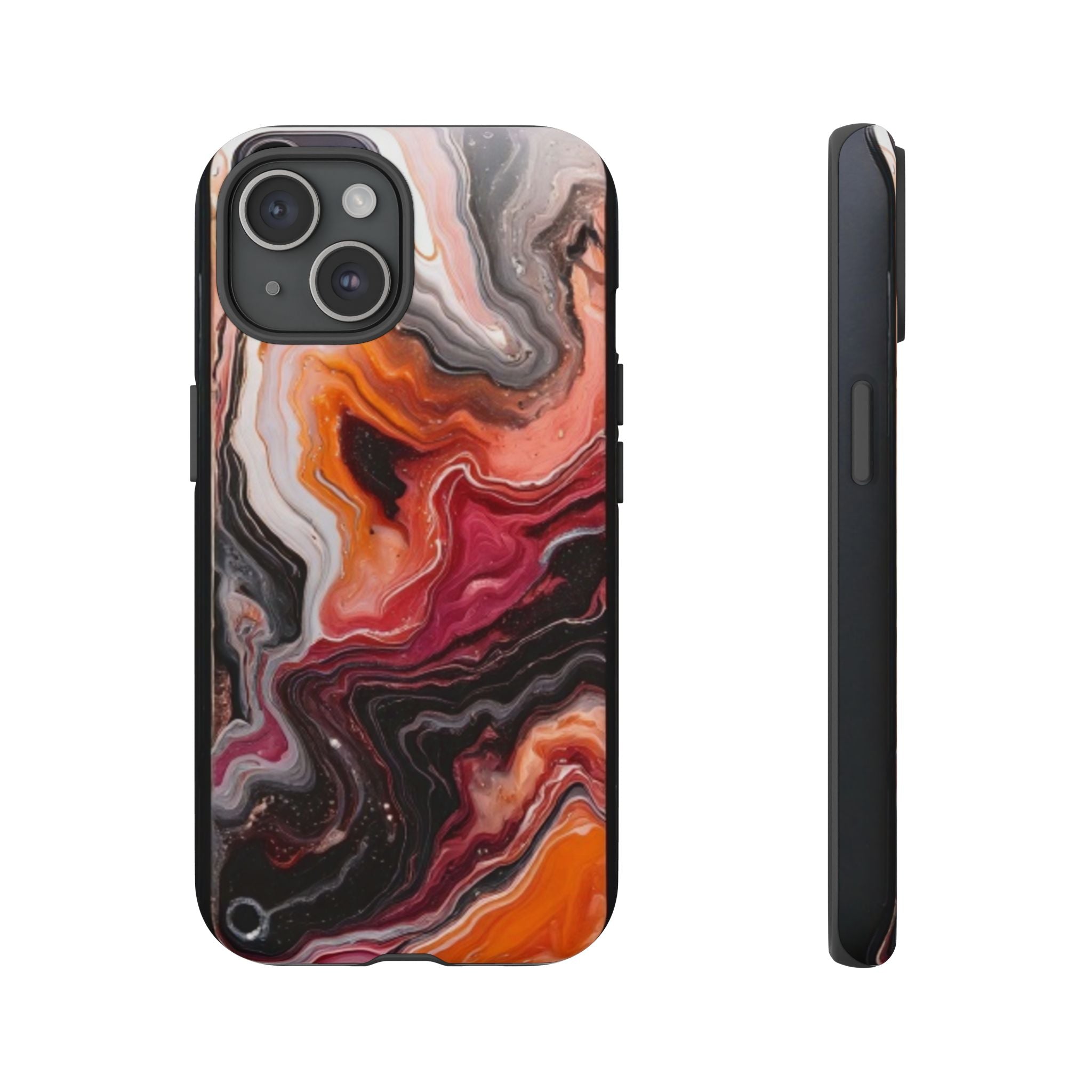 Marble Swirl Tough Phone Case — Orange Red Abstract Protective Cover