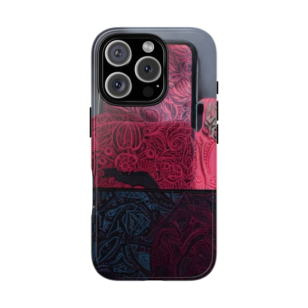 Floral Patchwork Tough Phone Case — Pink & Navy Doodle Design