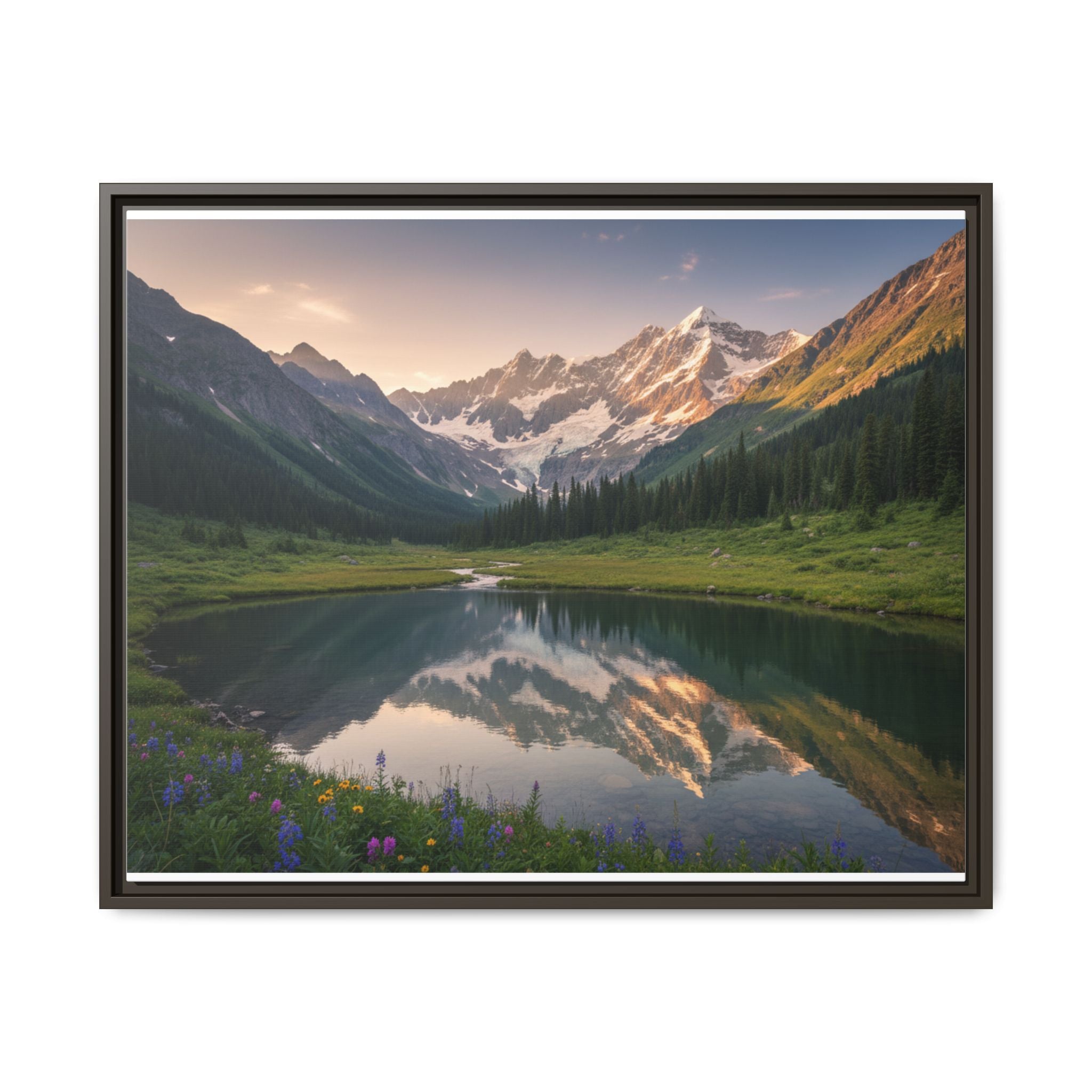 Matte Framed Canvas - Mountain Lake Landscape Wall Art