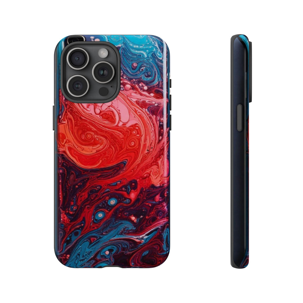 Abstract Red & Blue Swirl Tough Phone Case — Protective iPhone Cover with Fluid Art Design