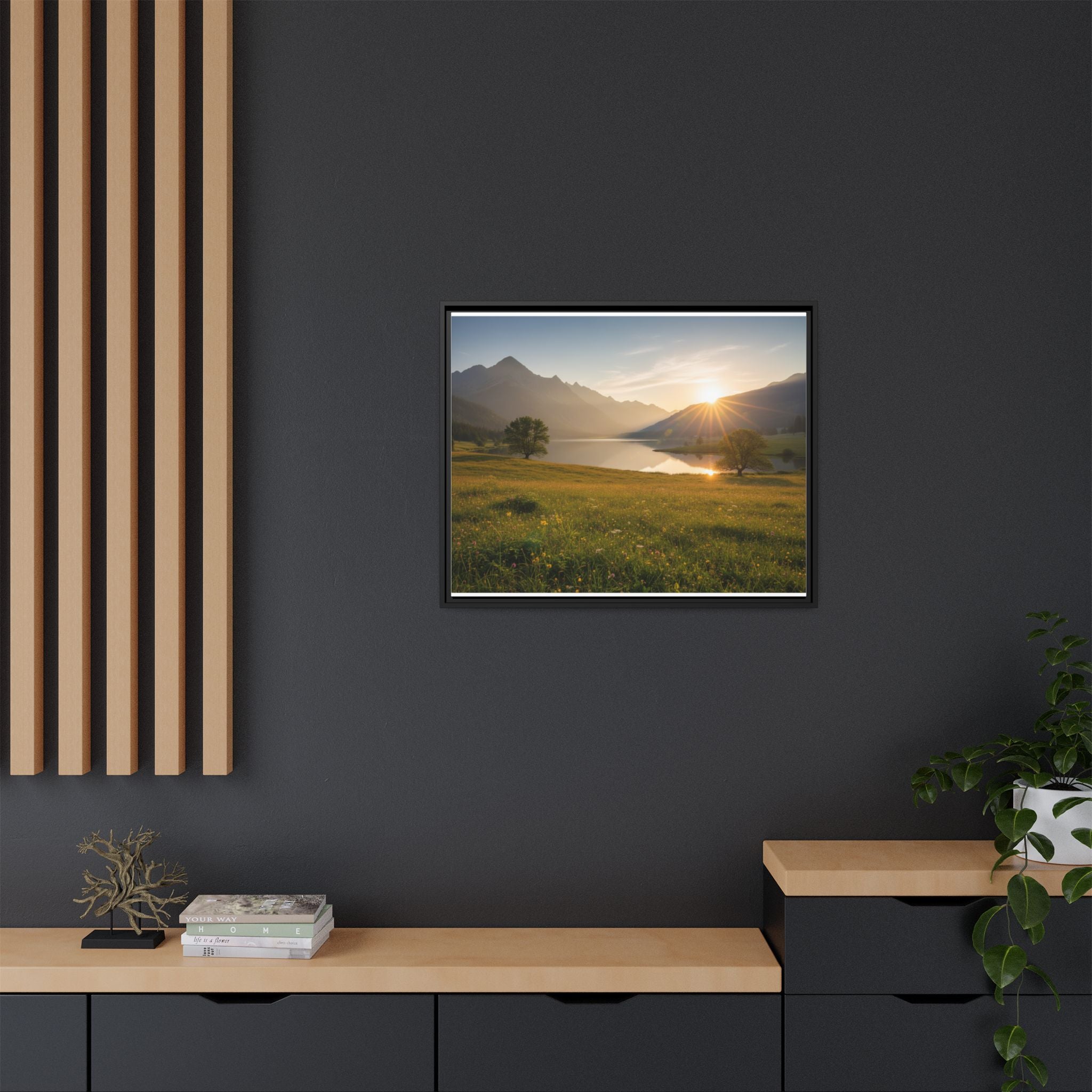 Sunrise Mountain Lake Matte Canvas — Framed Landscape Wall Art