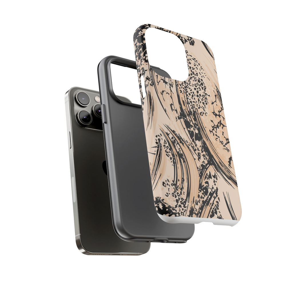 Abstract Brushstroke Phone Case — Neutral Beige & Black Artistic Protective Cover