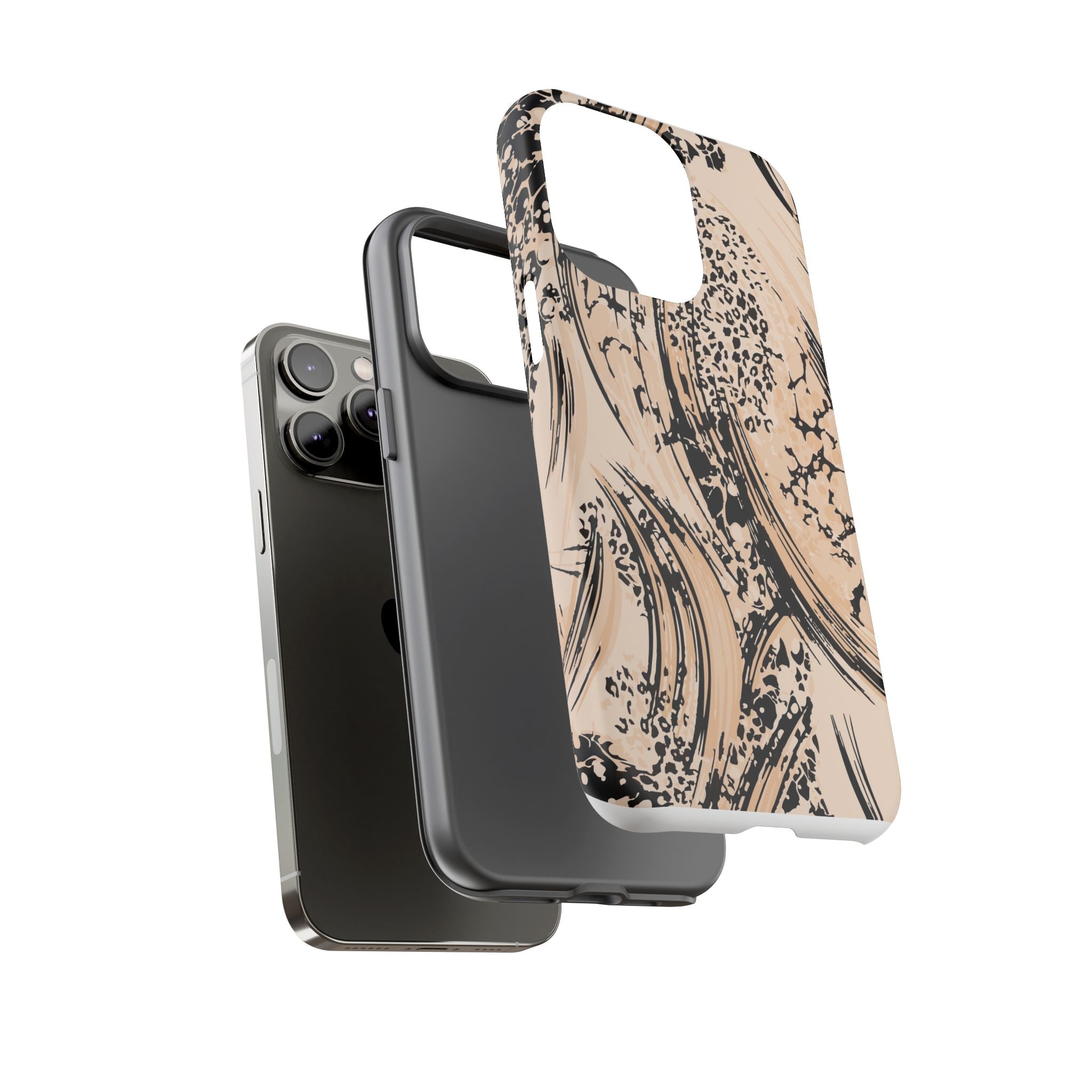 Abstract Brushstroke Phone Case — Neutral Beige & Black Artistic Protective Cover