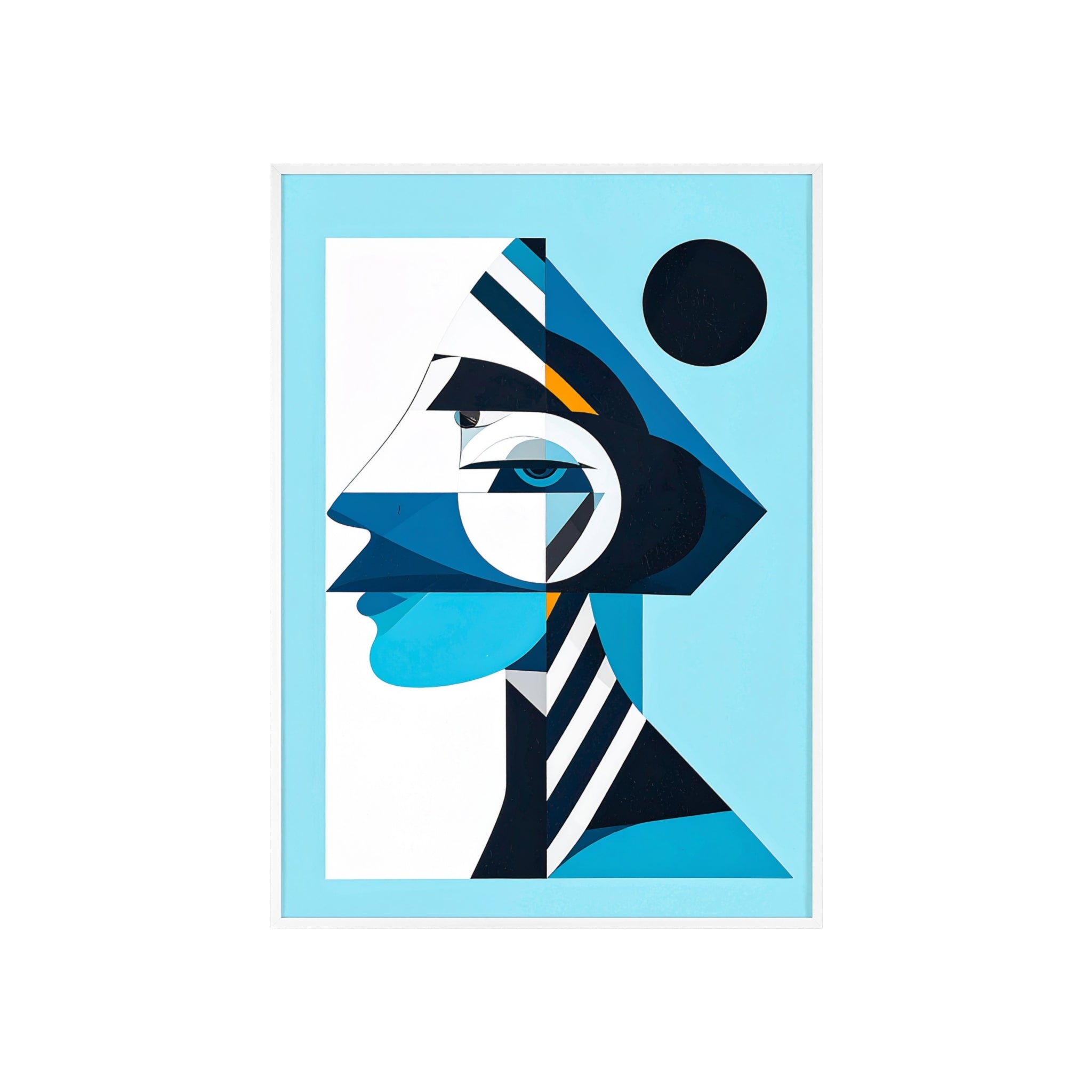 Abstract Geometric Portrait Poster with Wooden Frame — Blue Modern Wall Art