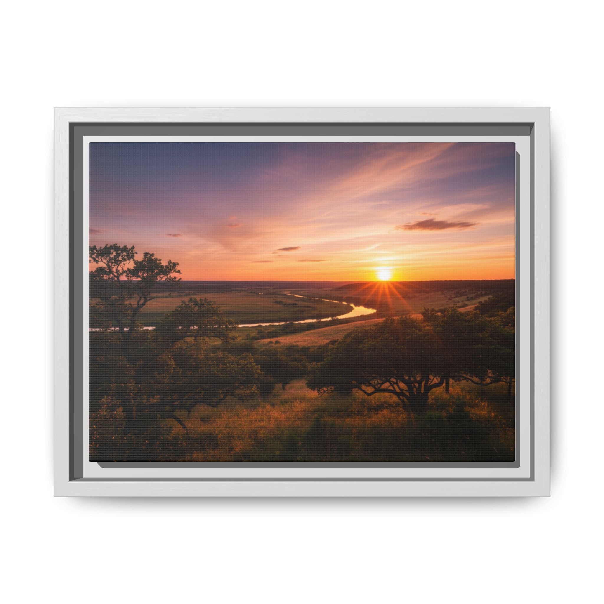 Sunset River Matte Canvas Framed Wall Art