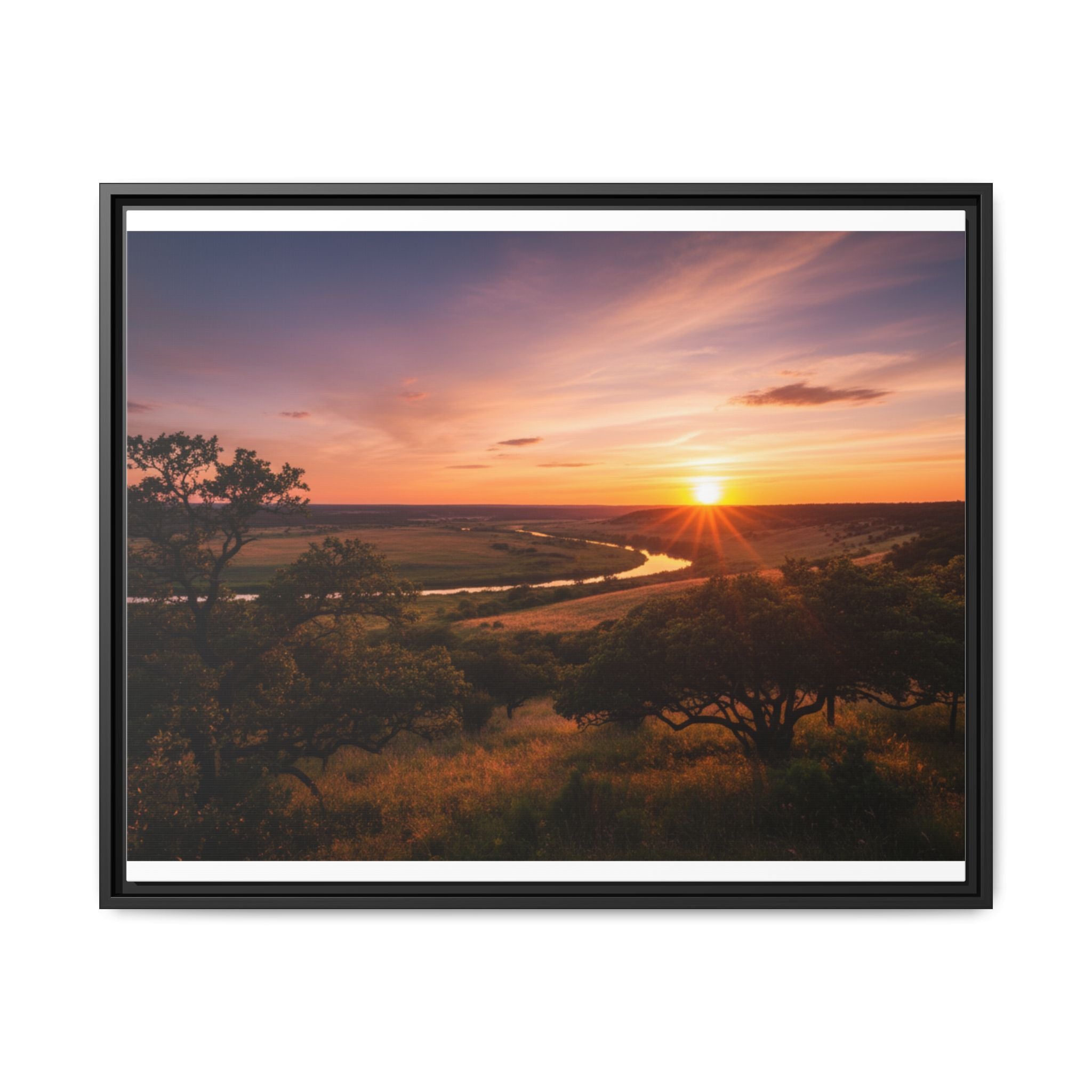 Sunset River Matte Canvas Framed Wall Art
