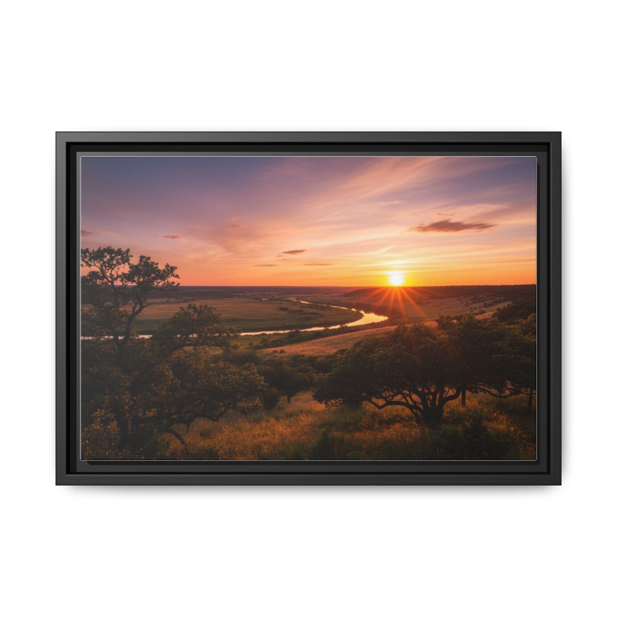 Sunset River Matte Canvas Framed Wall Art
