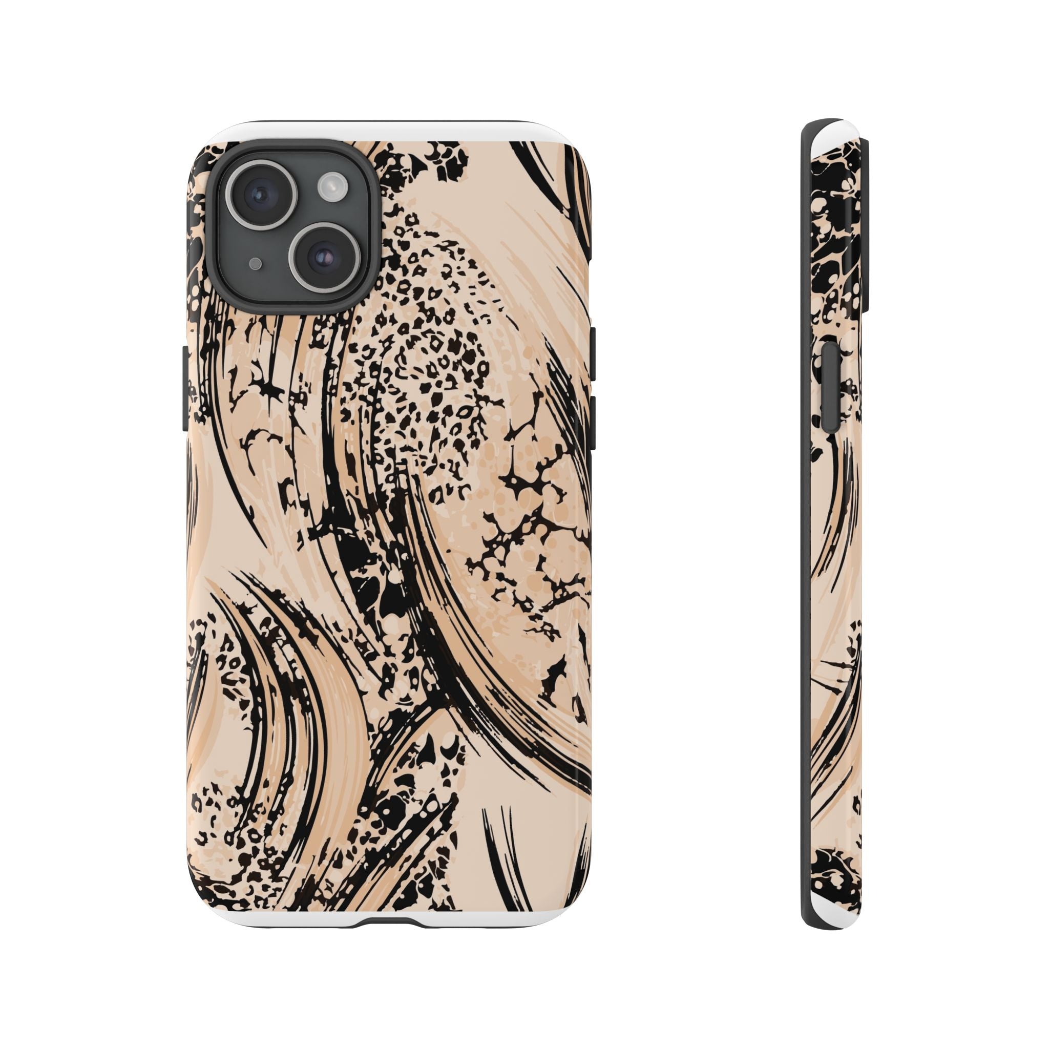 Abstract Brushstroke Phone Case — Neutral Beige & Black Artistic Protective Cover