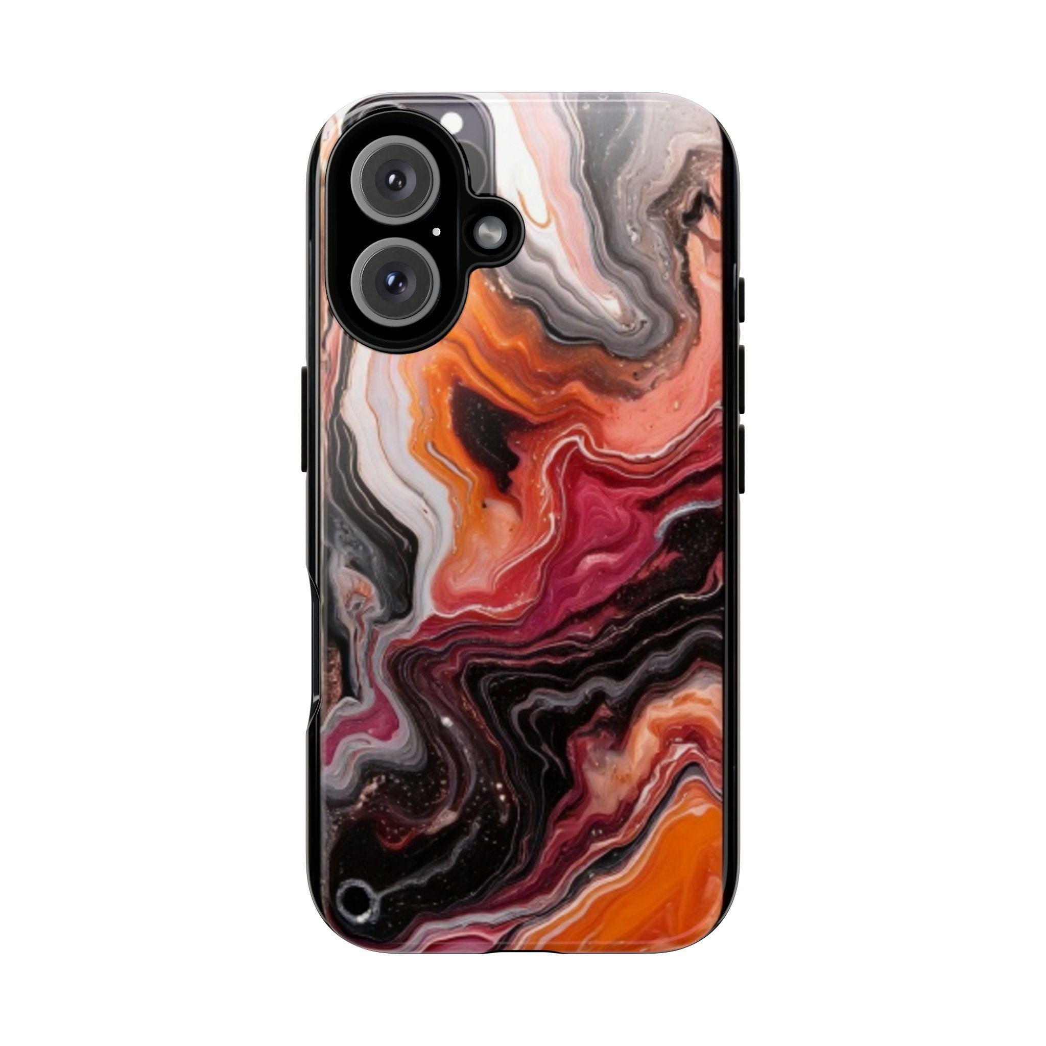 Marble Swirl Tough Phone Case — Orange Red Abstract Protective Cover