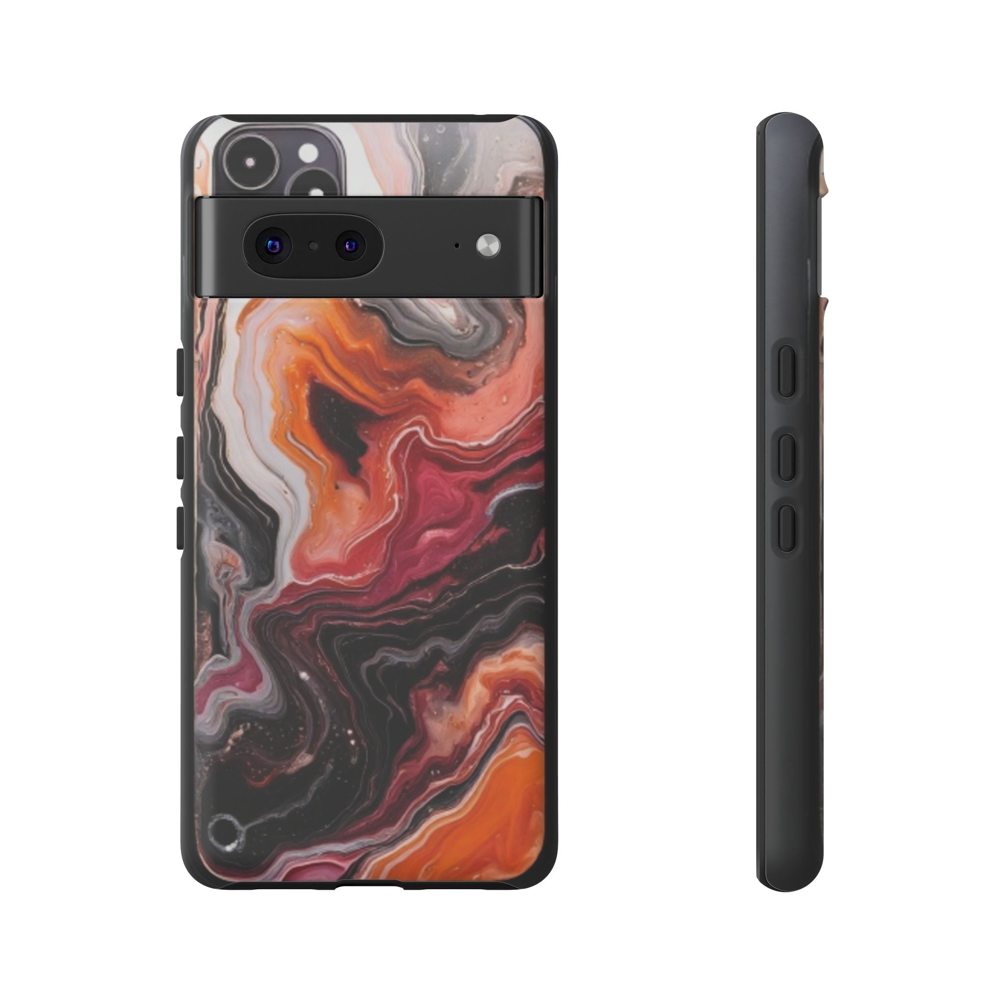 Marble Swirl Tough Phone Case — Orange Red Abstract Protective Cover