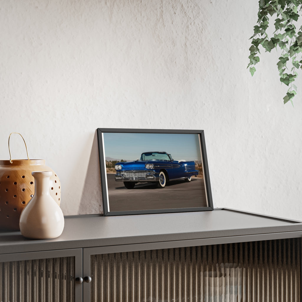 Framed Vintage Blue Classic Car Poster — Retro Automobile Wall Art