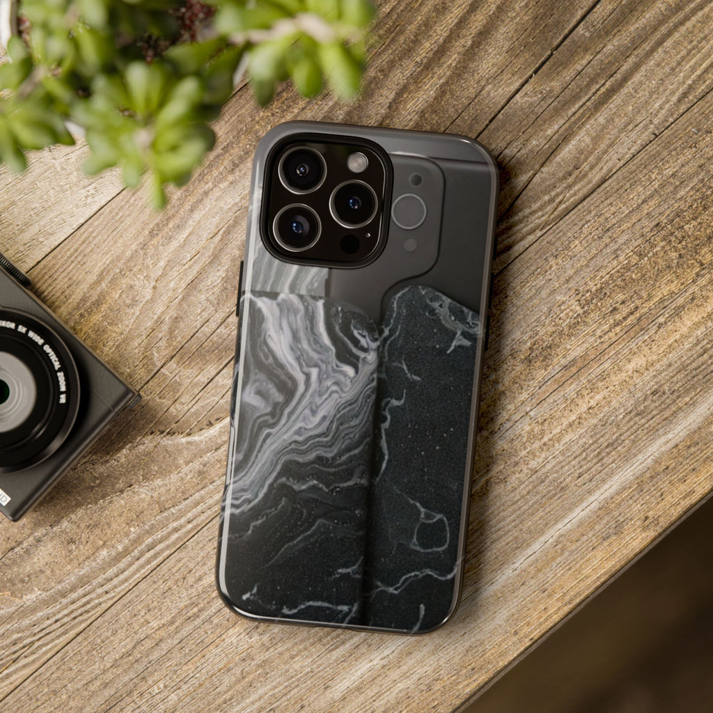 Black Marble Tough Phone Case — Protective iPhone Cover with Marble Texture
