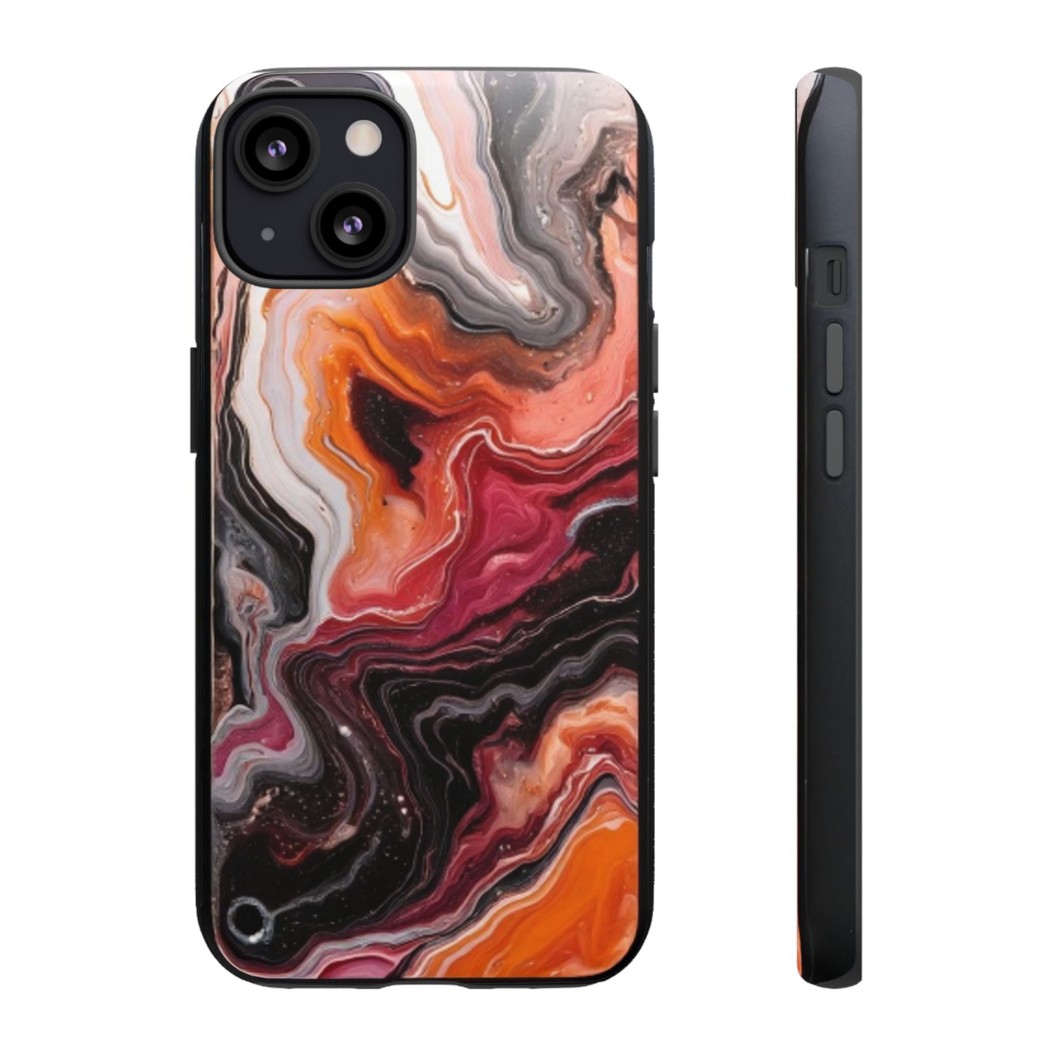 Marble Swirl Tough Phone Case — Orange Red Abstract Protective Cover