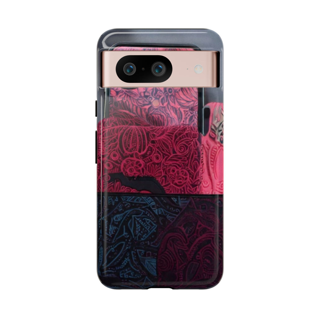 Floral Patchwork Tough Phone Case — Pink & Navy Doodle Design