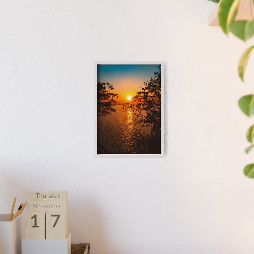 Sunset Coastal Poster with Wooden Frame — Framed Beach Wall Art