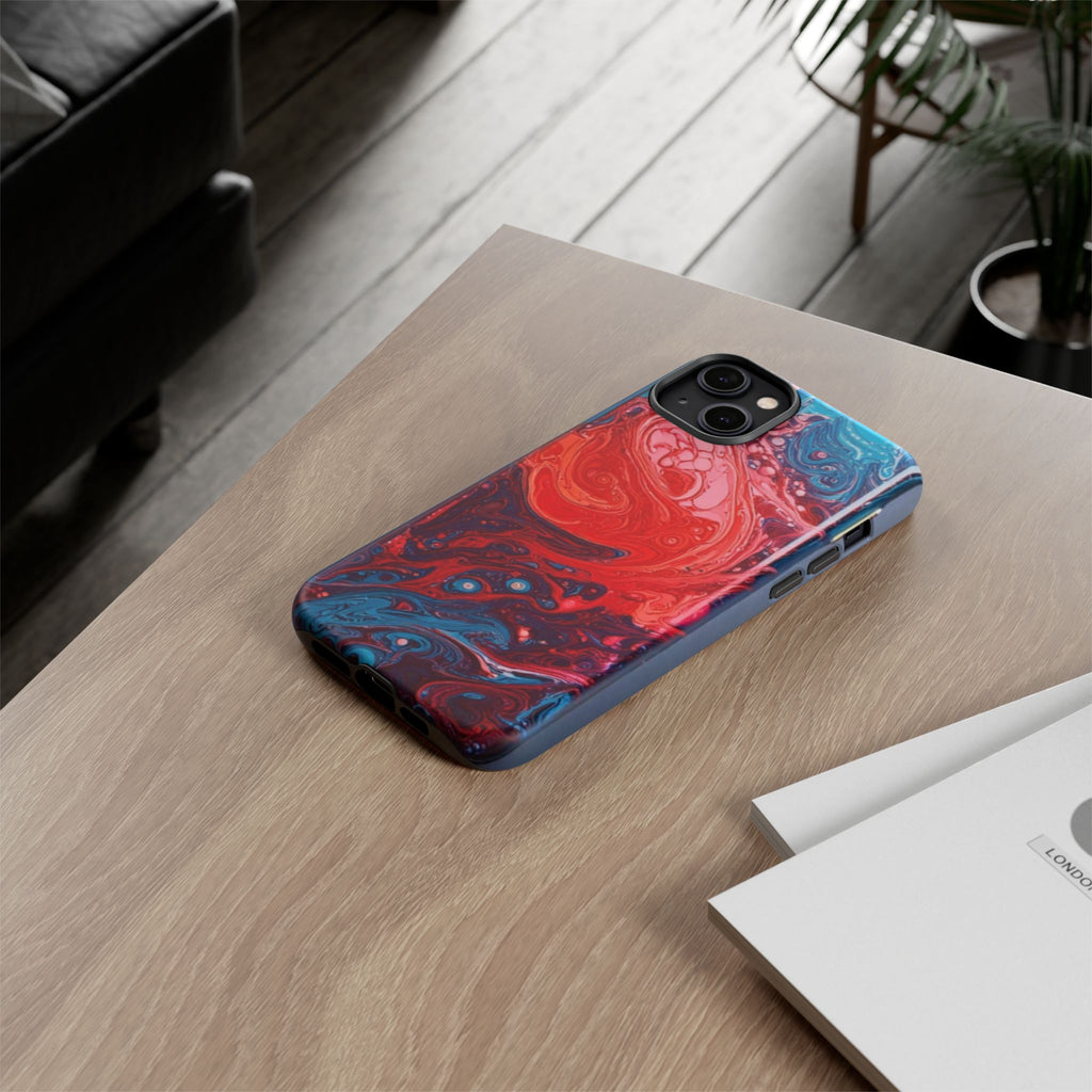 Abstract Red & Blue Swirl Tough Phone Case — Protective iPhone Cover with Fluid Art Design