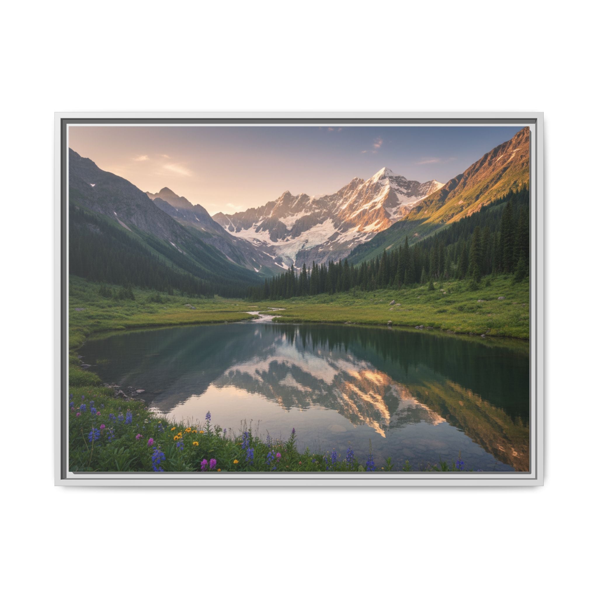 Matte Framed Canvas - Mountain Lake Landscape Wall Art