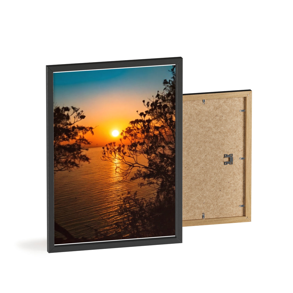 Sunset Coastal Poster with Wooden Frame — Framed Beach Wall Art