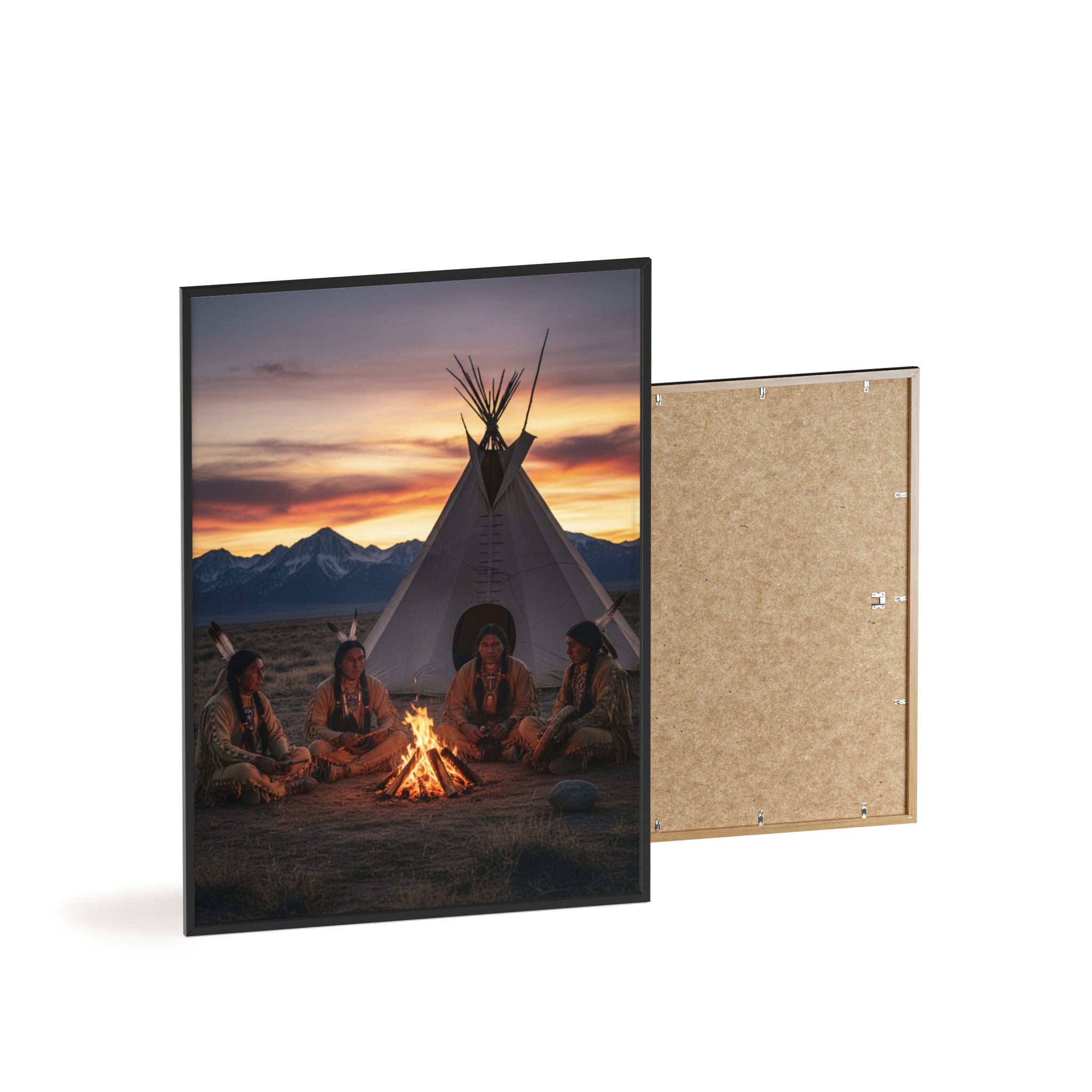 Framed Campfire Teepee Poster — Native Gathering Wall Art