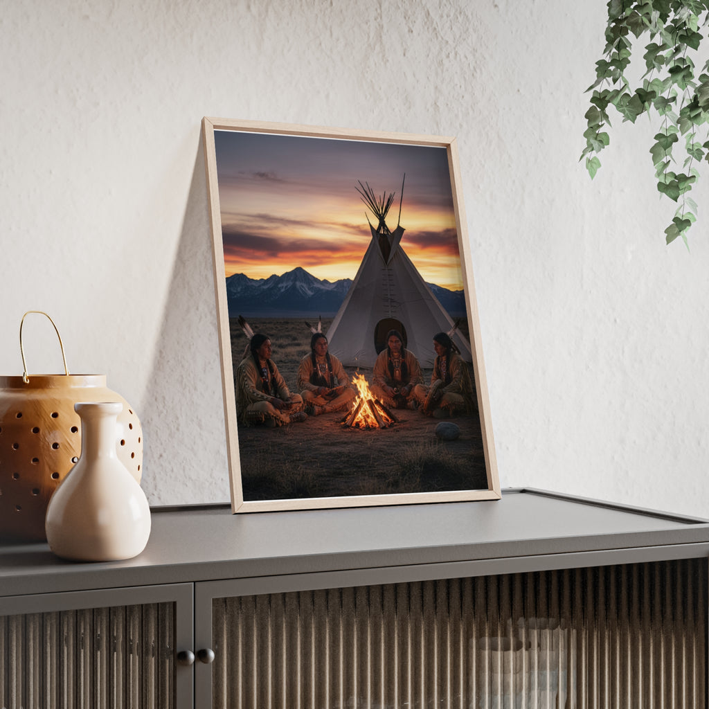 Framed Campfire Teepee Poster — Native Gathering Wall Art