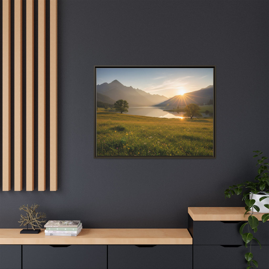 Sunrise Mountain Lake Matte Canvas — Framed Landscape Wall Art