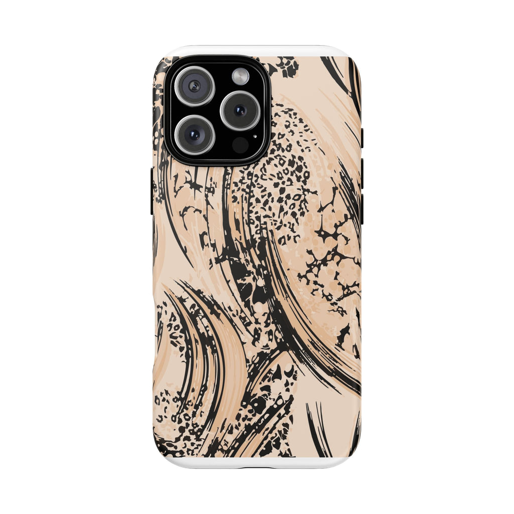 Abstract Brushstroke Phone Case — Neutral Beige & Black Artistic Protective Cover