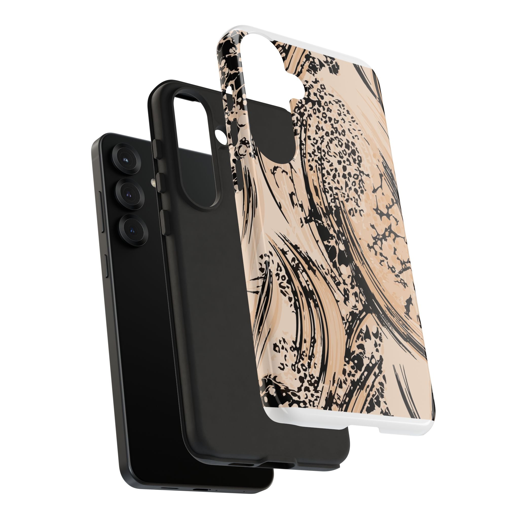 Abstract Brushstroke Phone Case — Neutral Beige & Black Artistic Protective Cover