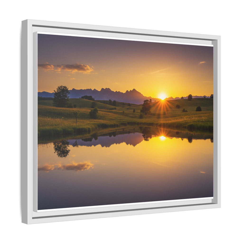 Framed Matte Canvas Sunset Landscape — Serene Lake Reflection Wall Art