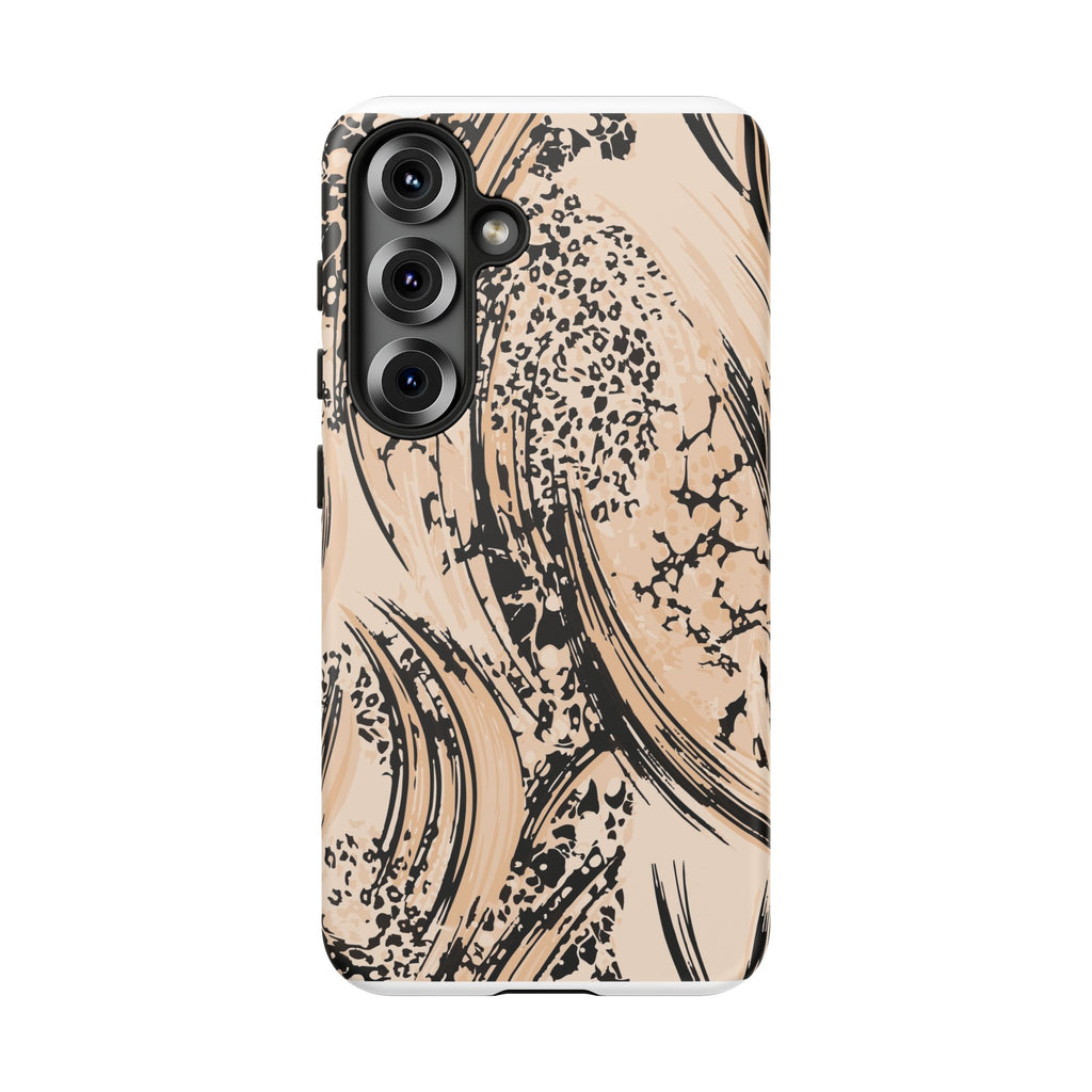 Abstract Brushstroke Phone Case — Neutral Beige & Black Artistic Protective Cover
