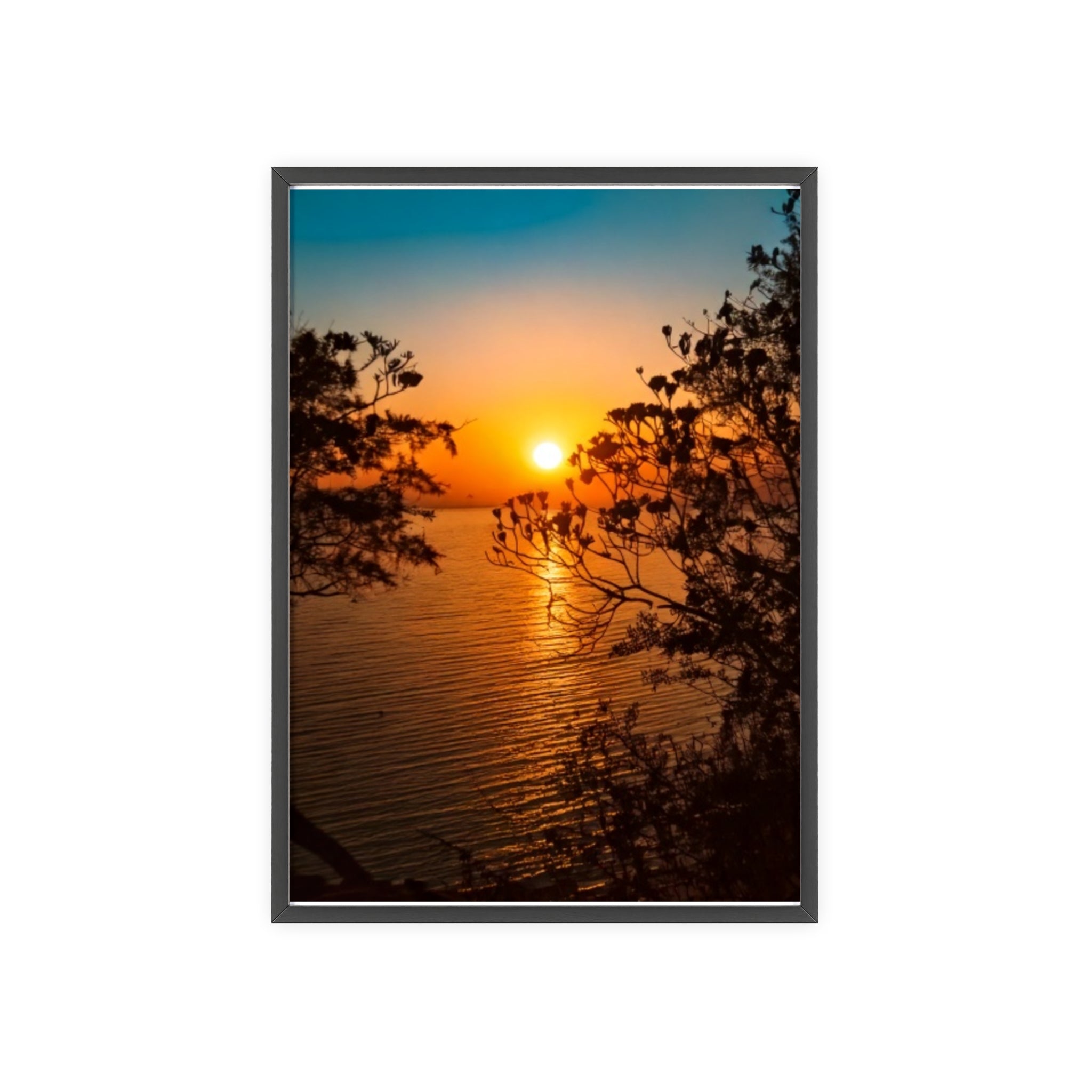 Sunset Coastal Poster with Wooden Frame — Framed Beach Wall Art